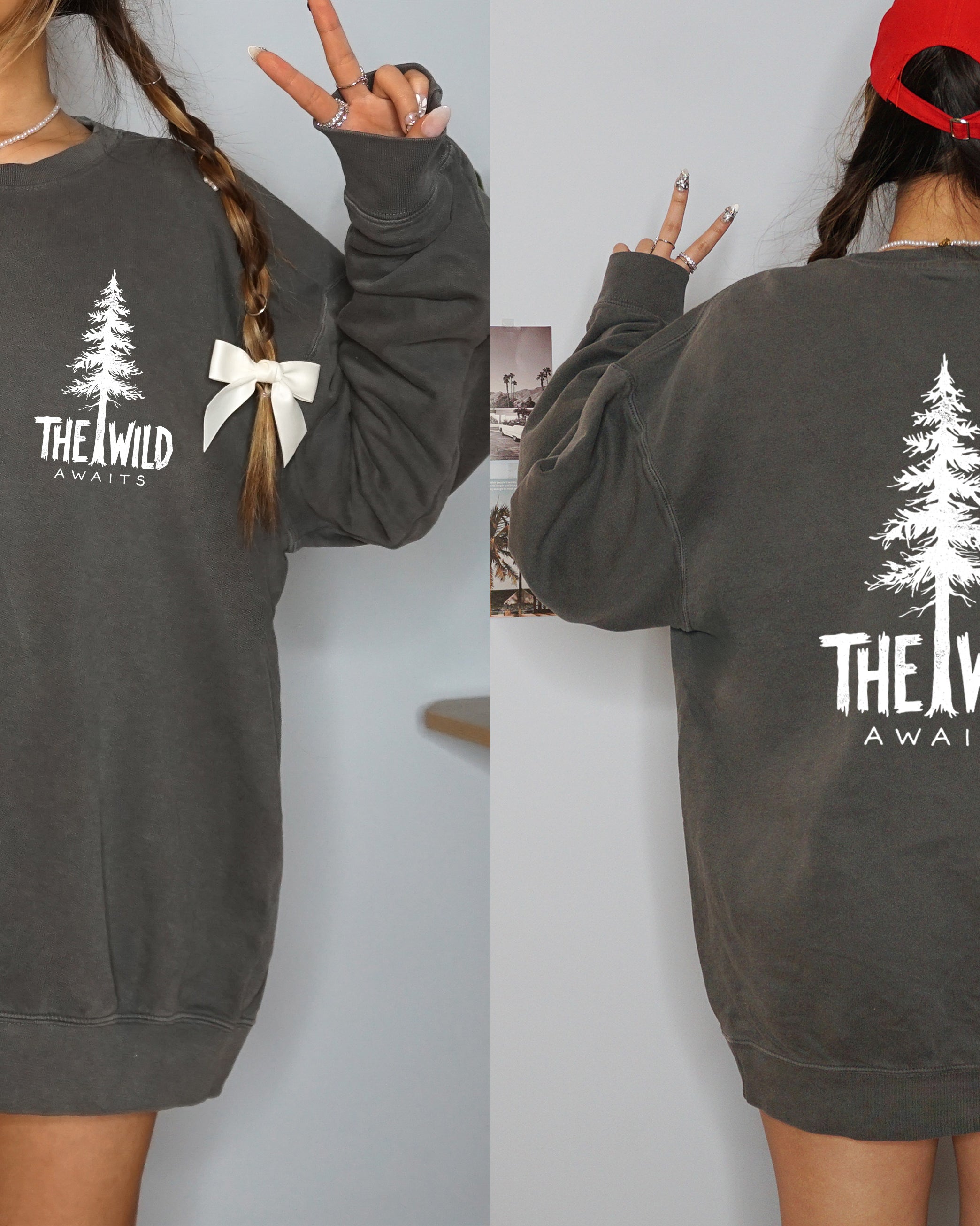 The Wild Awaits Mountain Nature Comfort Colors Garment-Dyed 100% Cotton Lightweight Sweatshirt – Camping & Hiking Outdoor Graphic