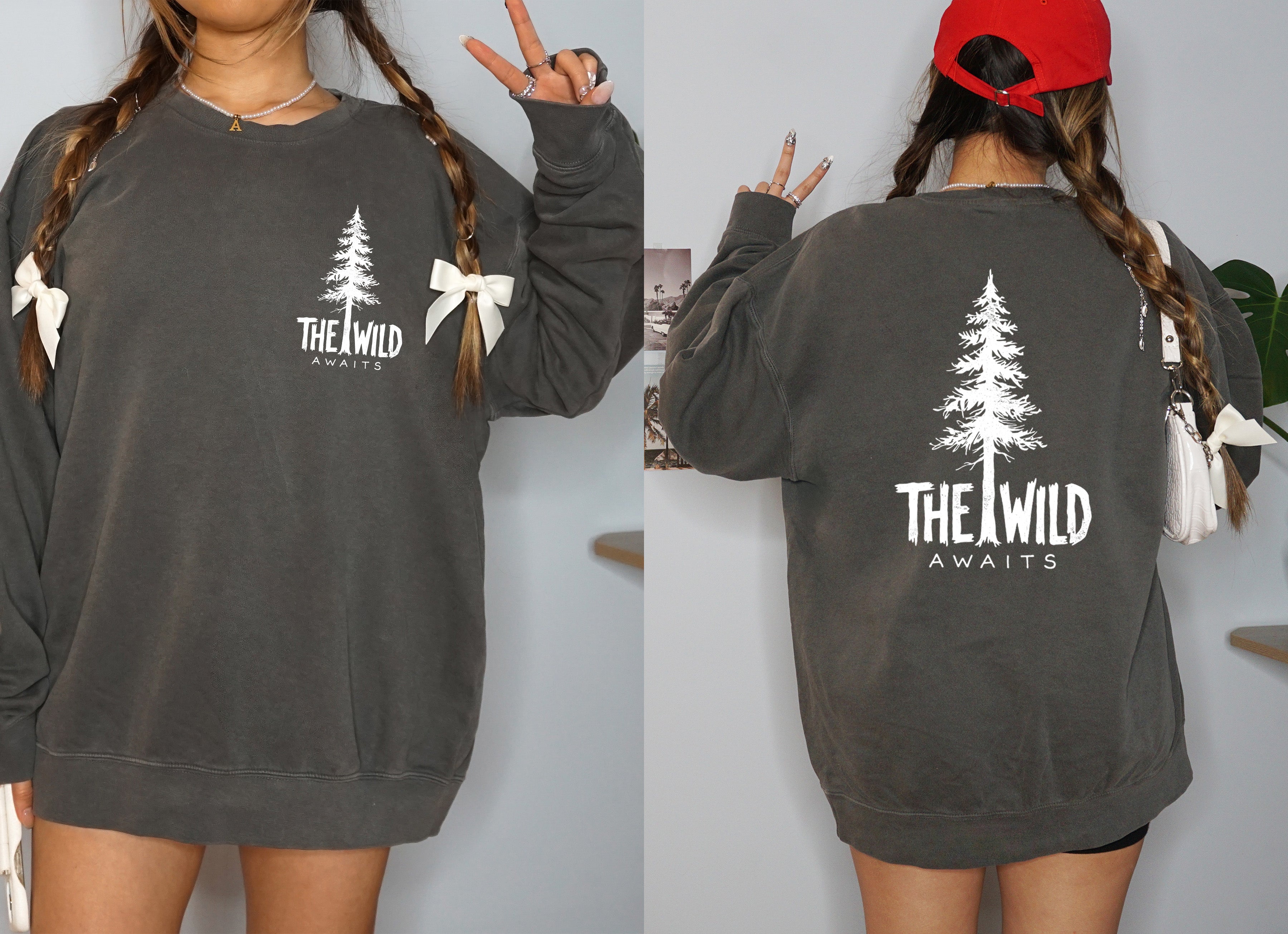 The Wild Awaits Mountain Nature Comfort Colors Garment-Dyed 100% Cotton Lightweight Sweatshirt – Camping & Hiking Outdoor Graphic