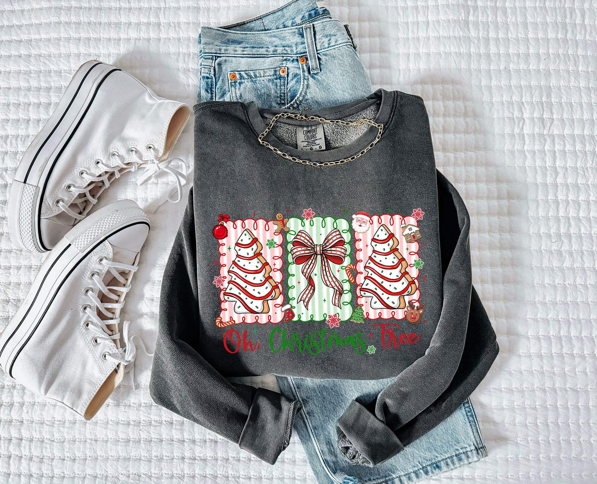 Merry Christmas Tree Holiday Winter Fall Inspirational Garment Dyed Comfort Colors Sweatshirt