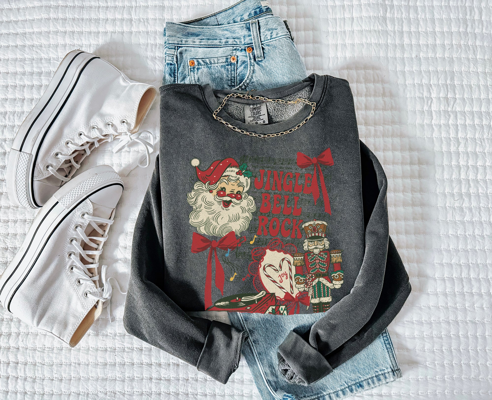 Santa & Nutcracker Fairy Theme Merry Christmas Holiday Winter Fall Inspirational Garment Dyed Comfort Colors Sweatshirt
