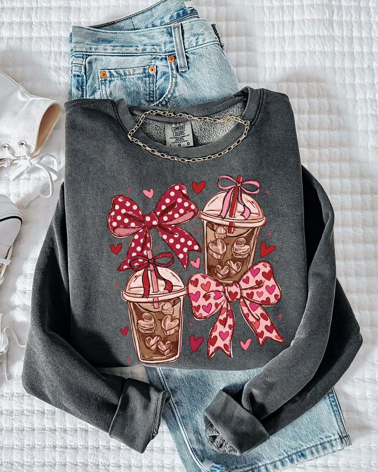 Coffee Iced Lattee Valentine's Day Garment Dyed Comfort Colors Sweatshirt