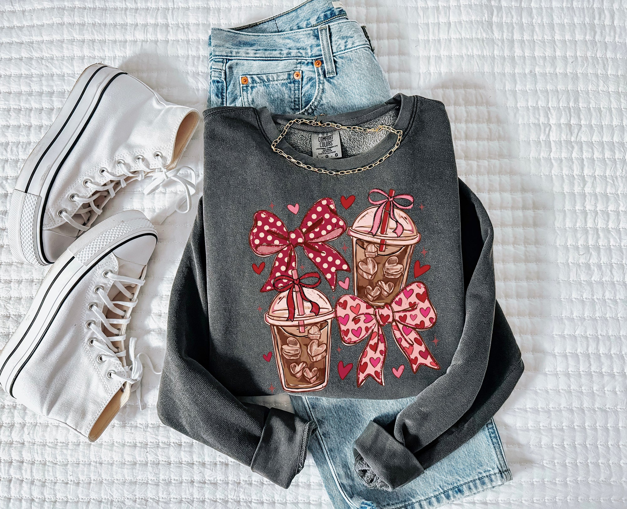 Coffee Iced Lattee Valentine's Day Garment Dyed Comfort Colors Sweatshirt