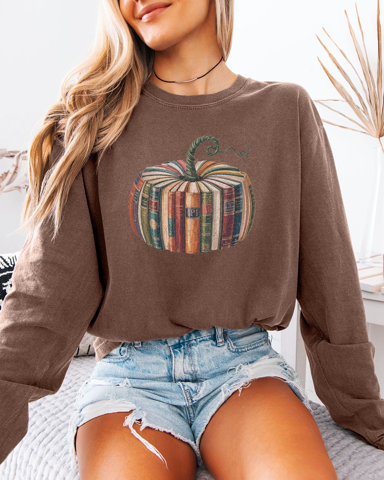 Pumpkin Books Fall Thanksgiving Day Comfort Colors Long Sleeve Shirt