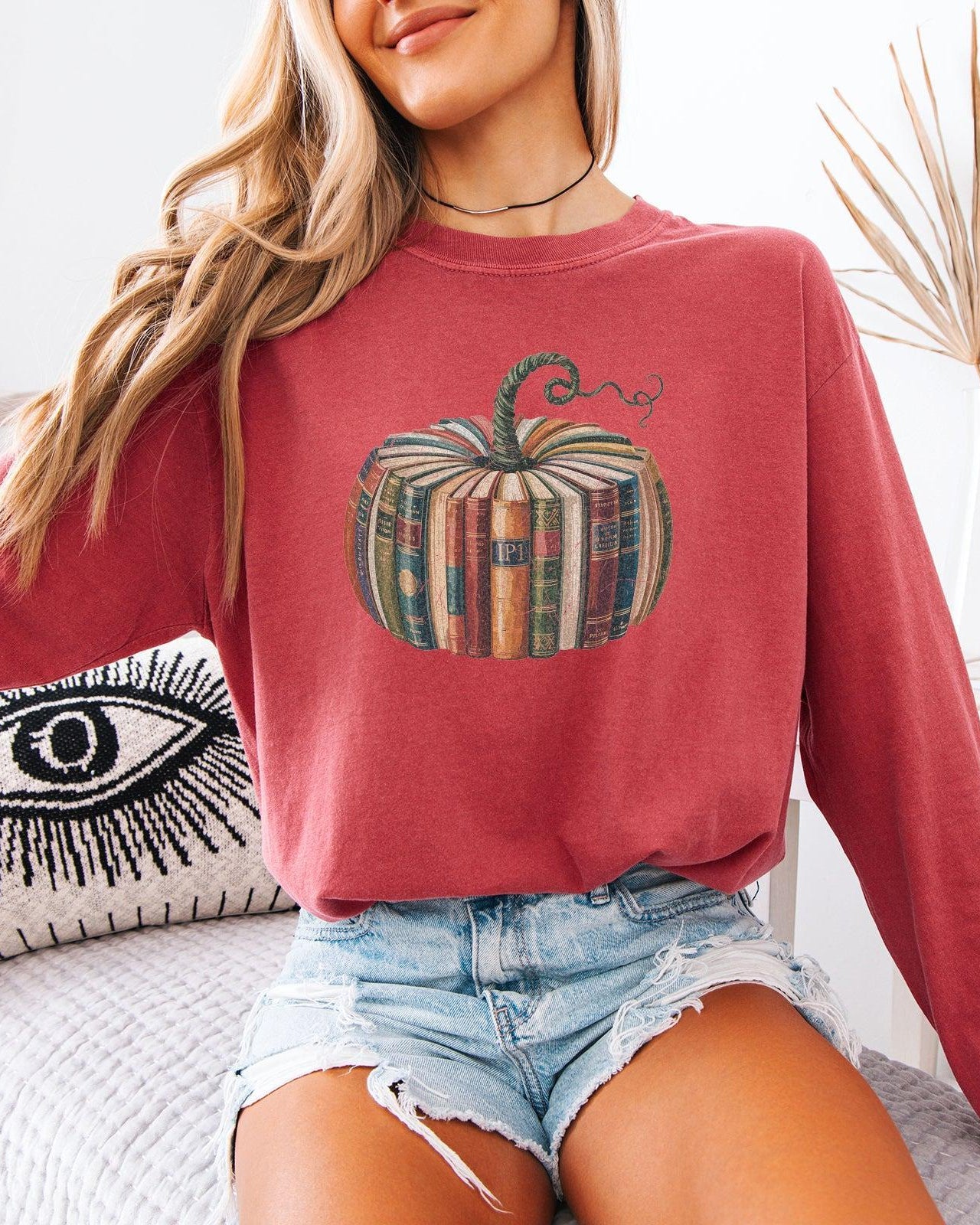 Pumpkin Books Fall Thanksgiving Day Comfort Colors Long Sleeve Shirt