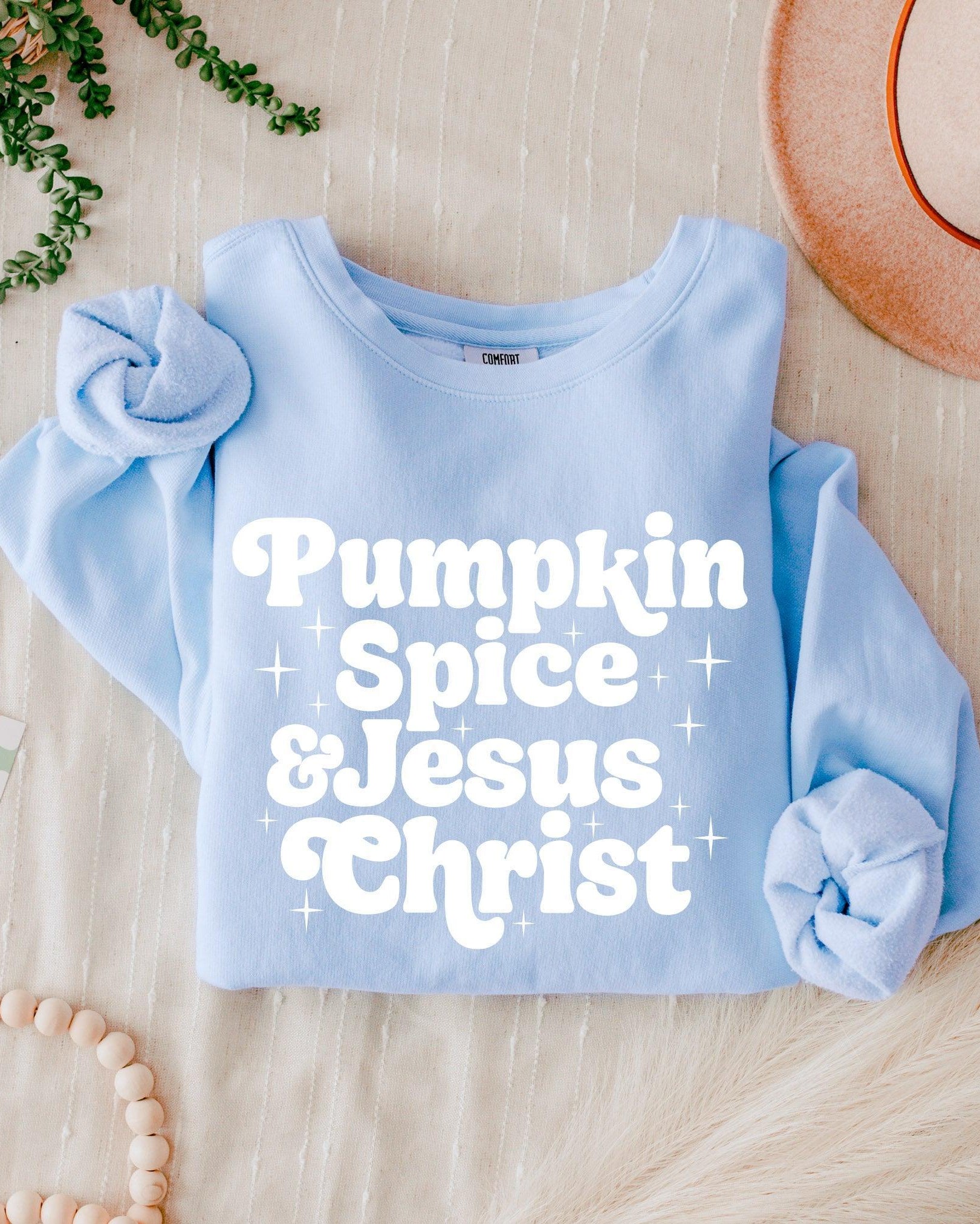 Pumpkin Spice & Jesus Thanksgiving Day Fall Christian Garment Dyed Comfort Colors Sweatshirt