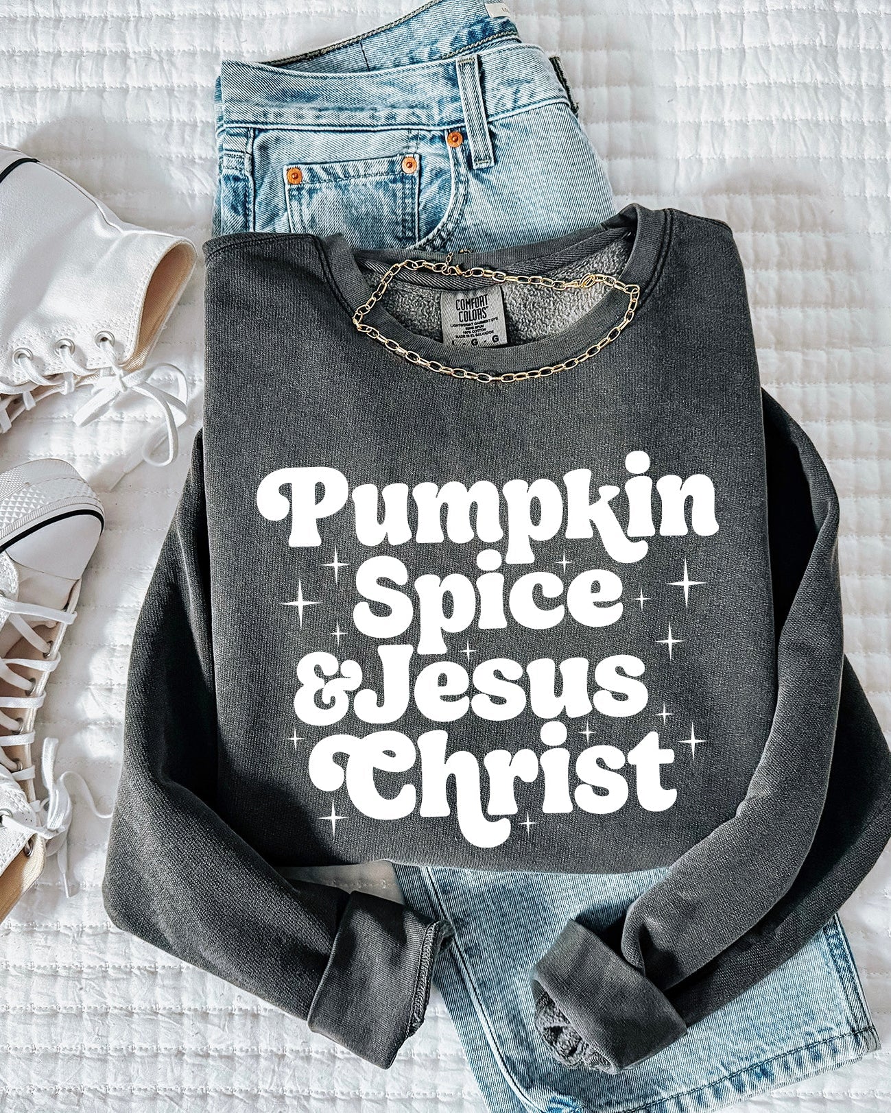 Pumpkin Spice & Jesus Thanksgiving Day Fall Christian Garment Dyed Comfort Colors Sweatshirt