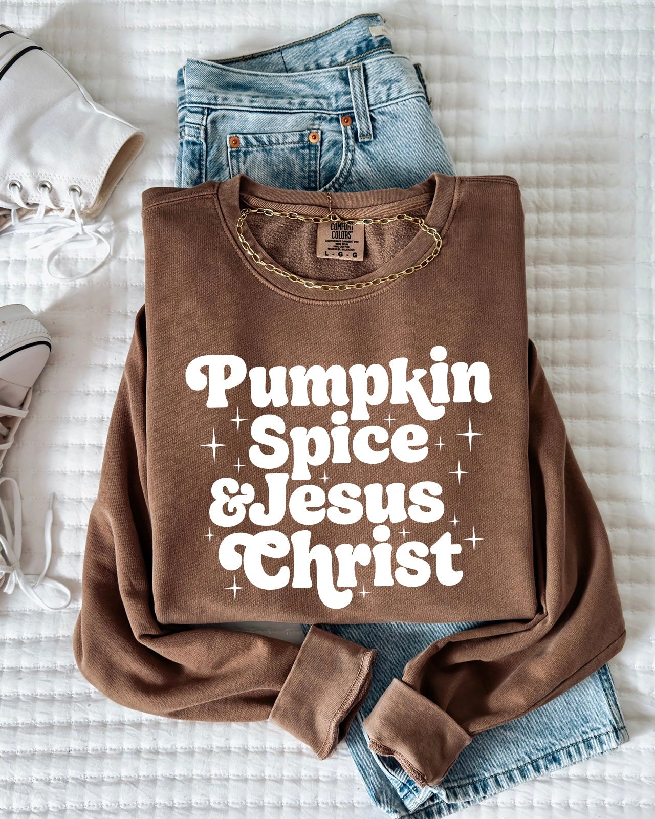 Pumpkin Spice & Jesus Thanksgiving Day Fall Christian Garment Dyed Comfort Colors Sweatshirt