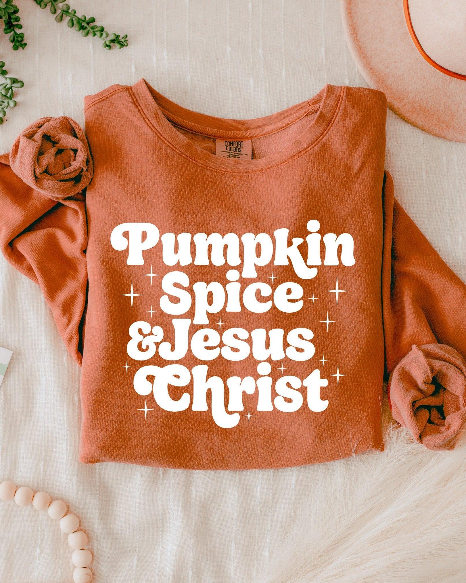 Pumpkin Spice & Jesus Thanksgiving Day Fall Christian Garment Dyed Comfort Colors Sweatshirt