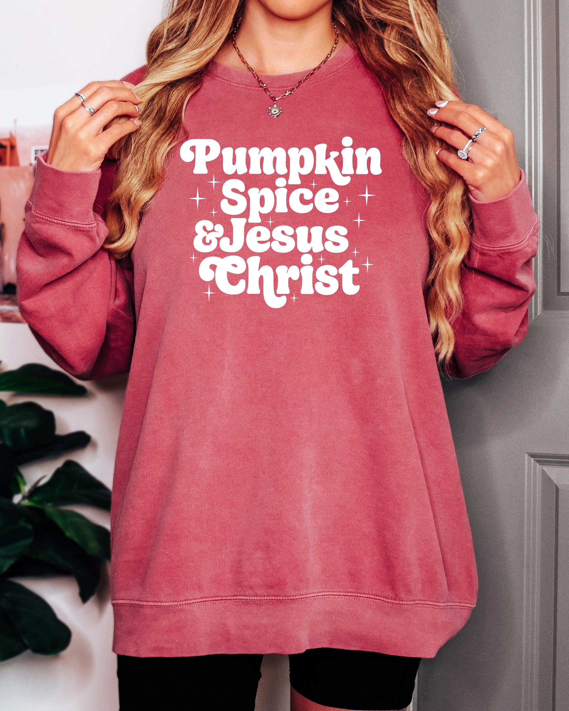 Pumpkin Spice & Jesus Thanksgiving Day Fall Christian Garment Dyed Comfort Colors Sweatshirt