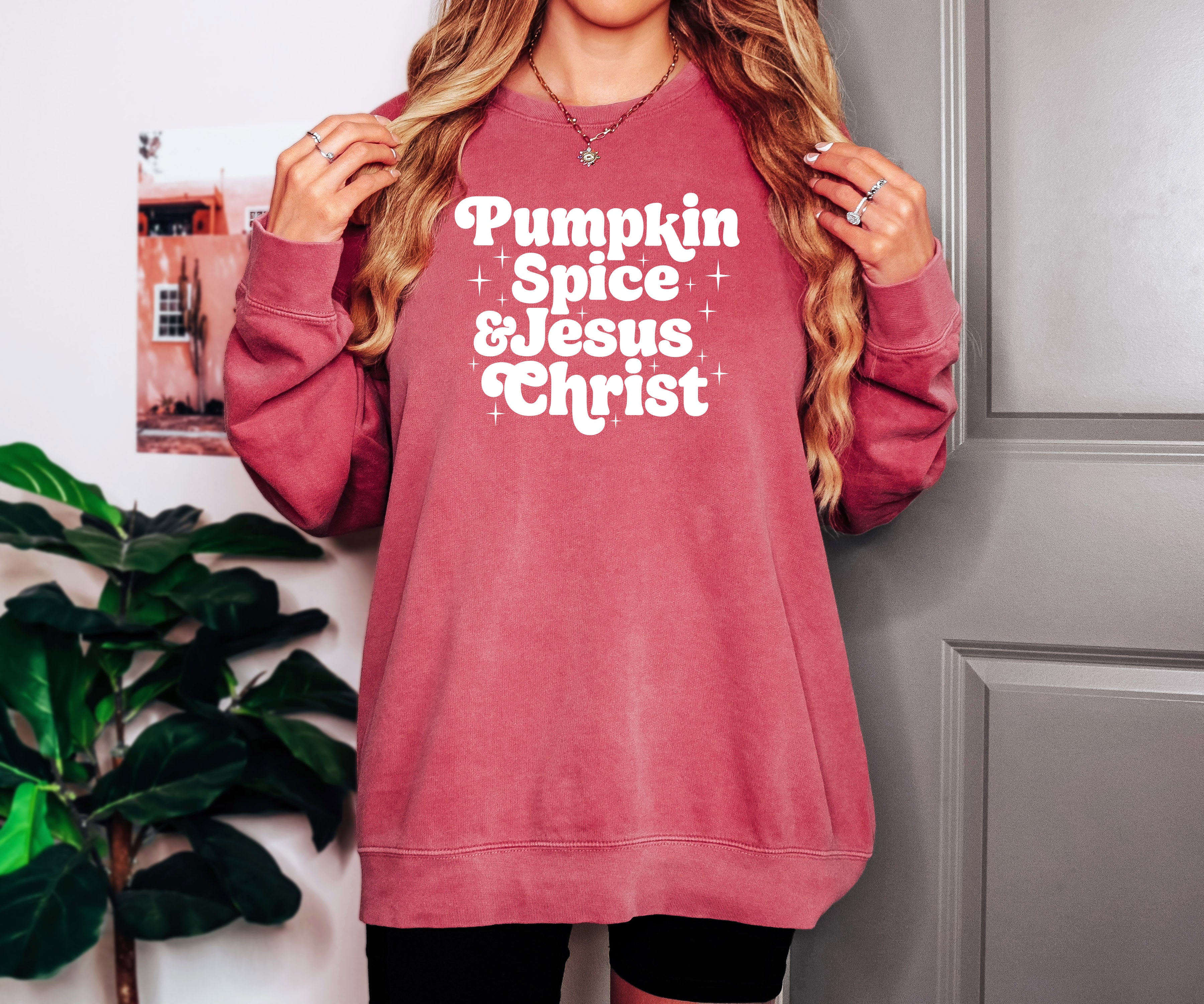 Pumpkin Spice & Jesus Thanksgiving Day Fall Christian Garment Dyed Comfort Colors Sweatshirt