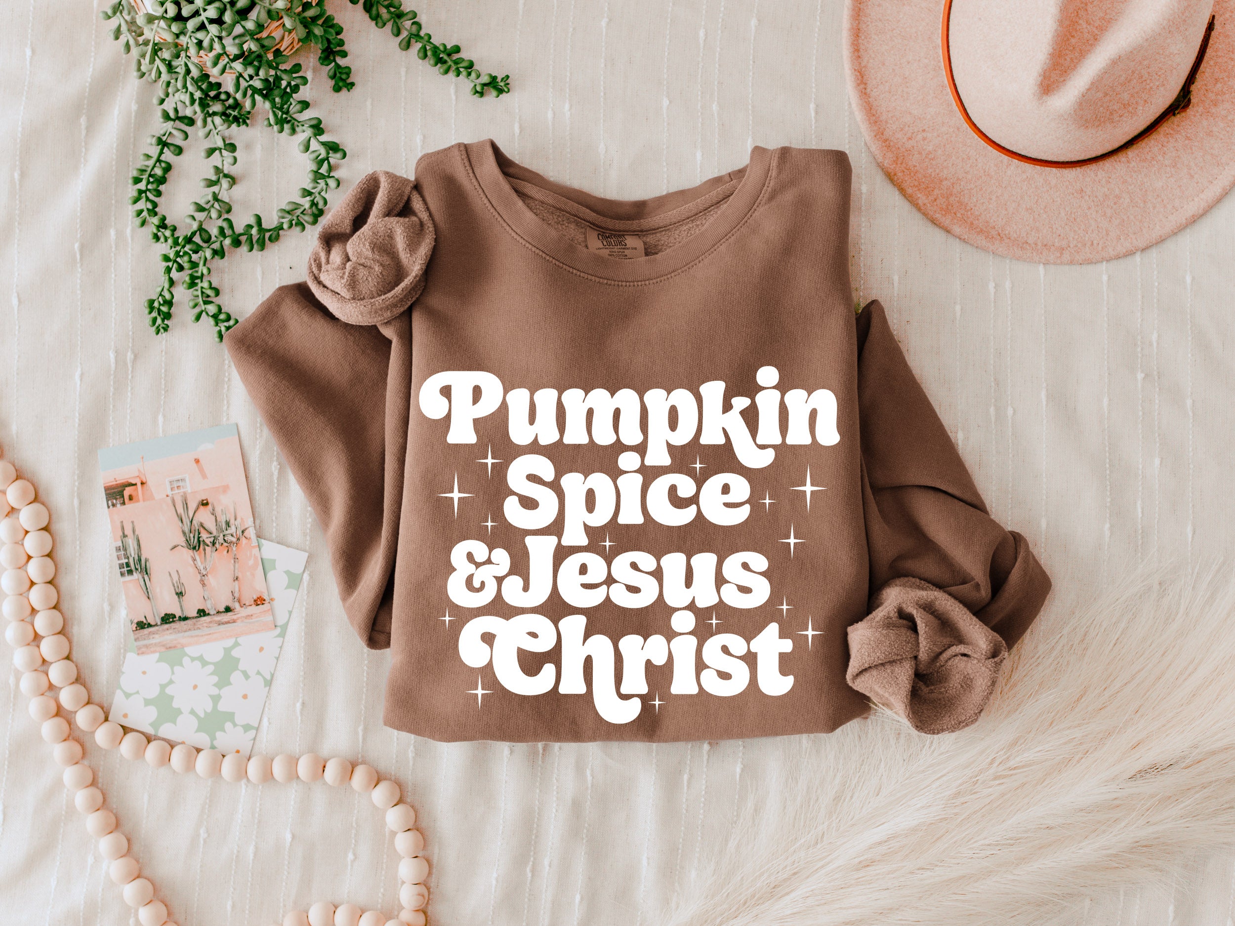 Pumpkin Spice & Jesus Thanksgiving Day Fall Christian Garment Dyed Comfort Colors Sweatshirt