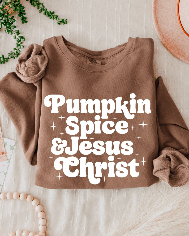 Pumpkin Spice & Jesus Thanksgiving Day Fall Christian Garment Dyed Comfort Colors Sweatshirt