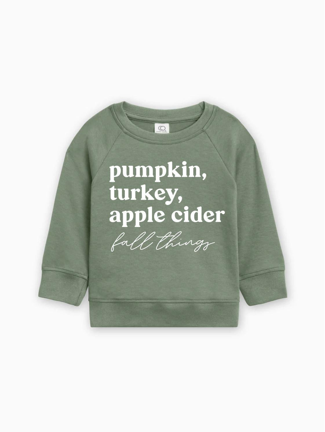 Pumpkin, Turkey, Apple Cider Fall Things Organic Cotton Baby and Toddler Pullover