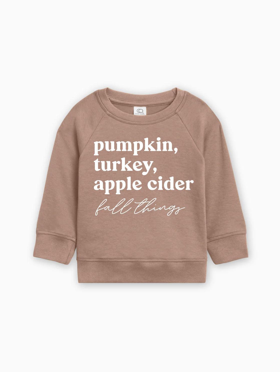 Pumpkin, Turkey, Apple Cider Fall Things Organic Cotton Baby and Toddler Pullover