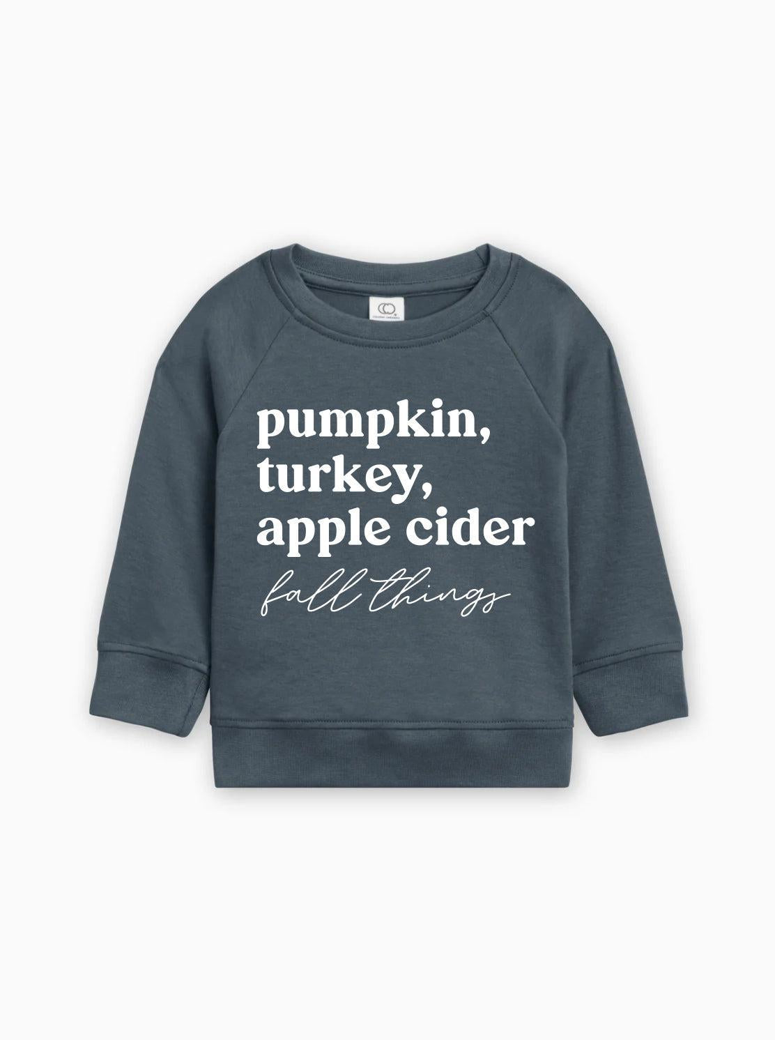 Pumpkin, Turkey, Apple Cider Fall Things Organic Cotton Baby and Toddler Pullover