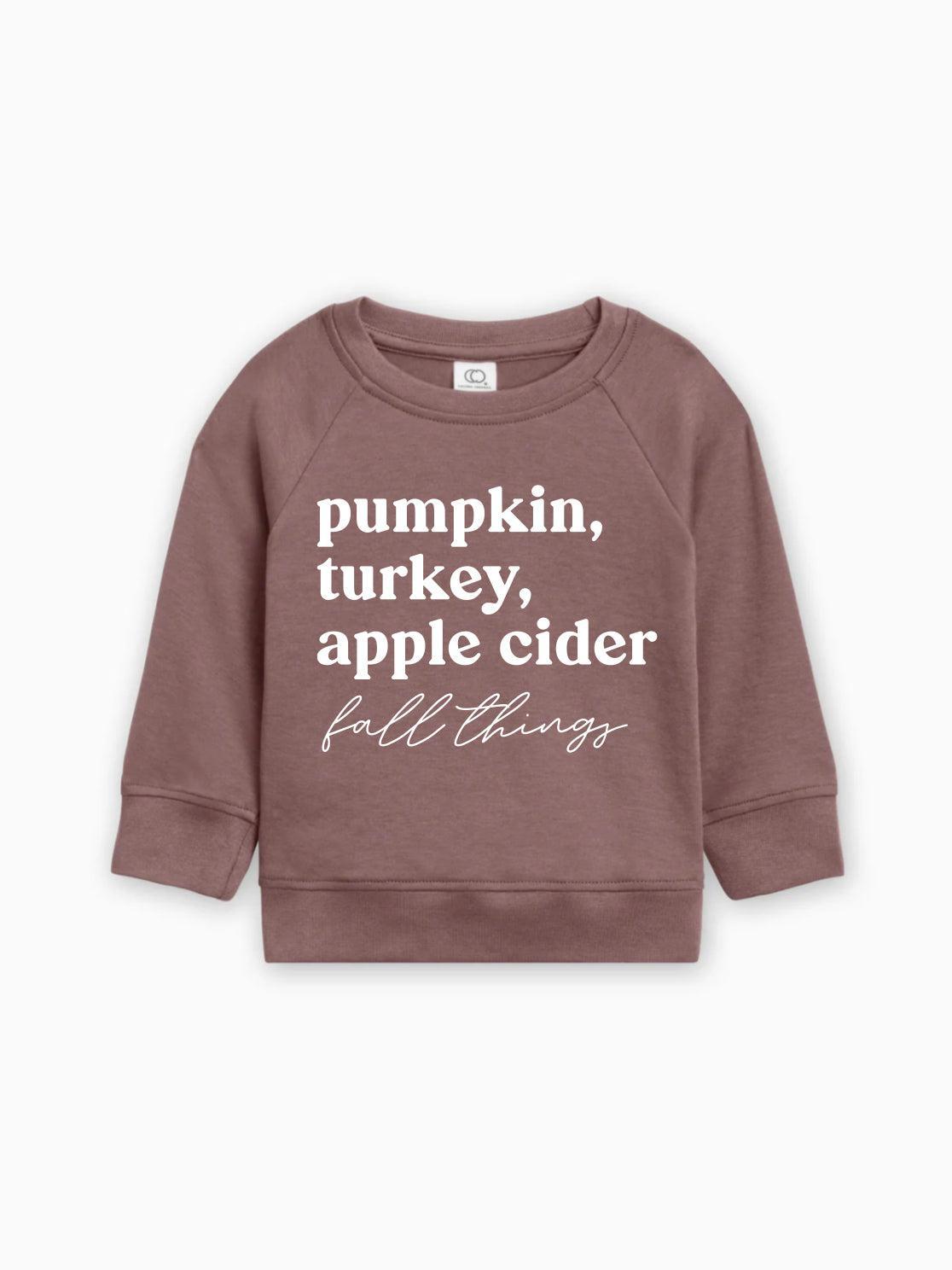 Pumpkin, Turkey, Apple Cider Fall Things Organic Cotton Baby and Toddler Pullover