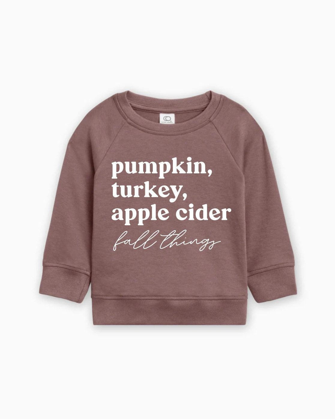 Pumpkin, Turkey, Apple Cider Fall Things Organic Cotton Baby and Toddler Pullover