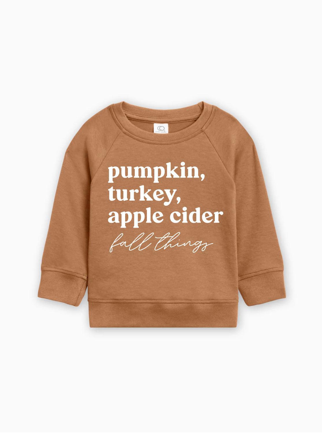 Pumpkin, Turkey, Apple Cider Fall Things Organic Cotton Baby and Toddler Pullover