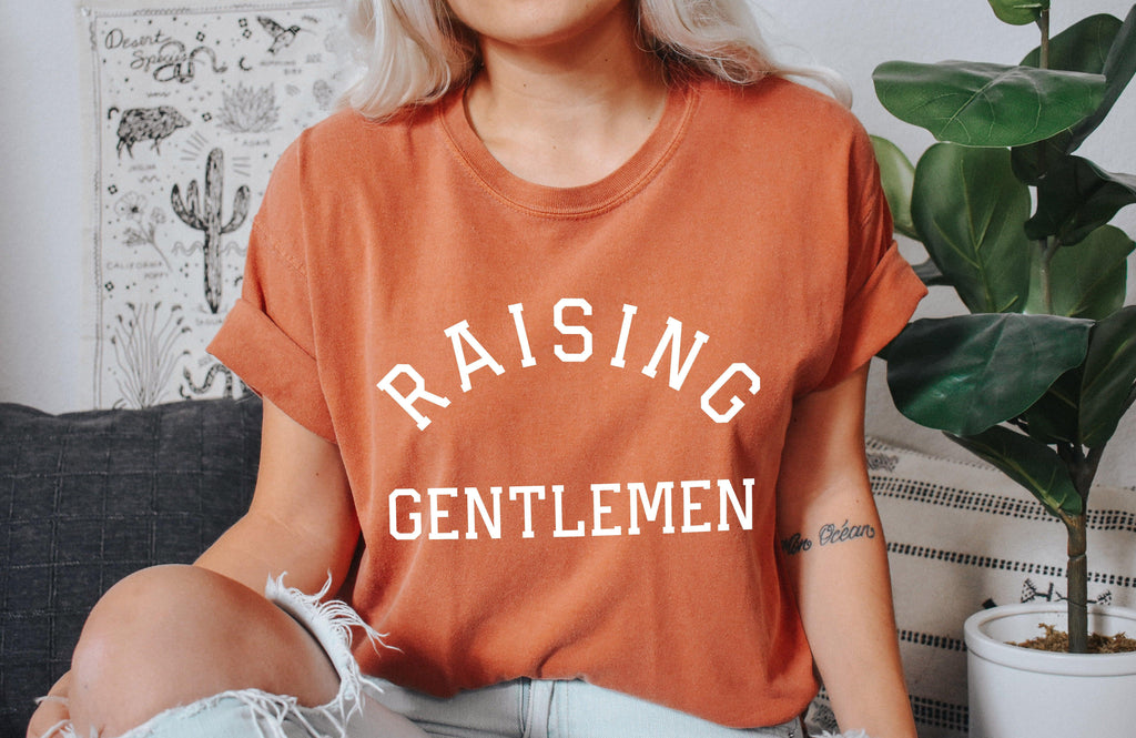 Raising Gentlemen Boy Mom Comfort Colors T Shirt (Varsity)