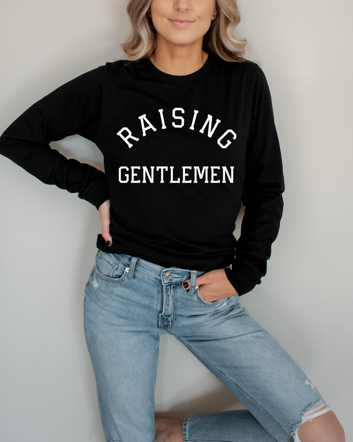 Raising Gentlemen Boy mama Long Sleeve T shirt (Varsity)