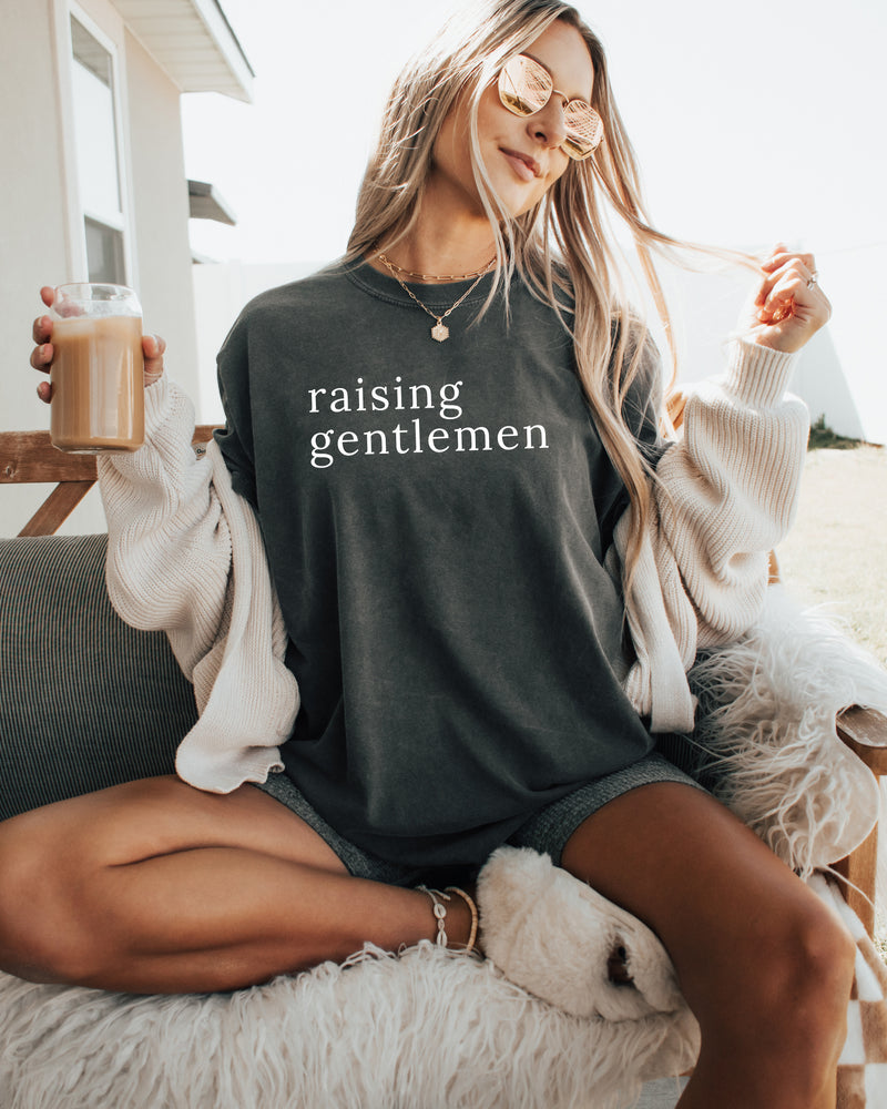 Raising Gentlemen Boy mom Garment Dyed T Shirt (serif)