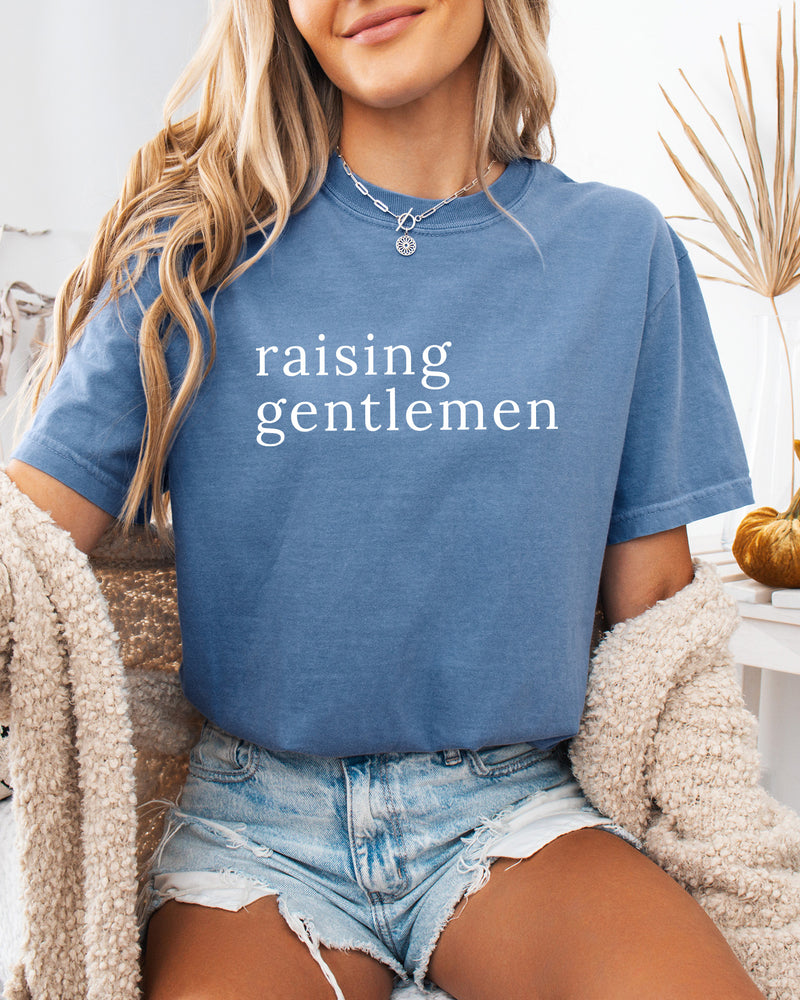 Raising Gentlemen Boy mom Garment Dyed T Shirt (serif)