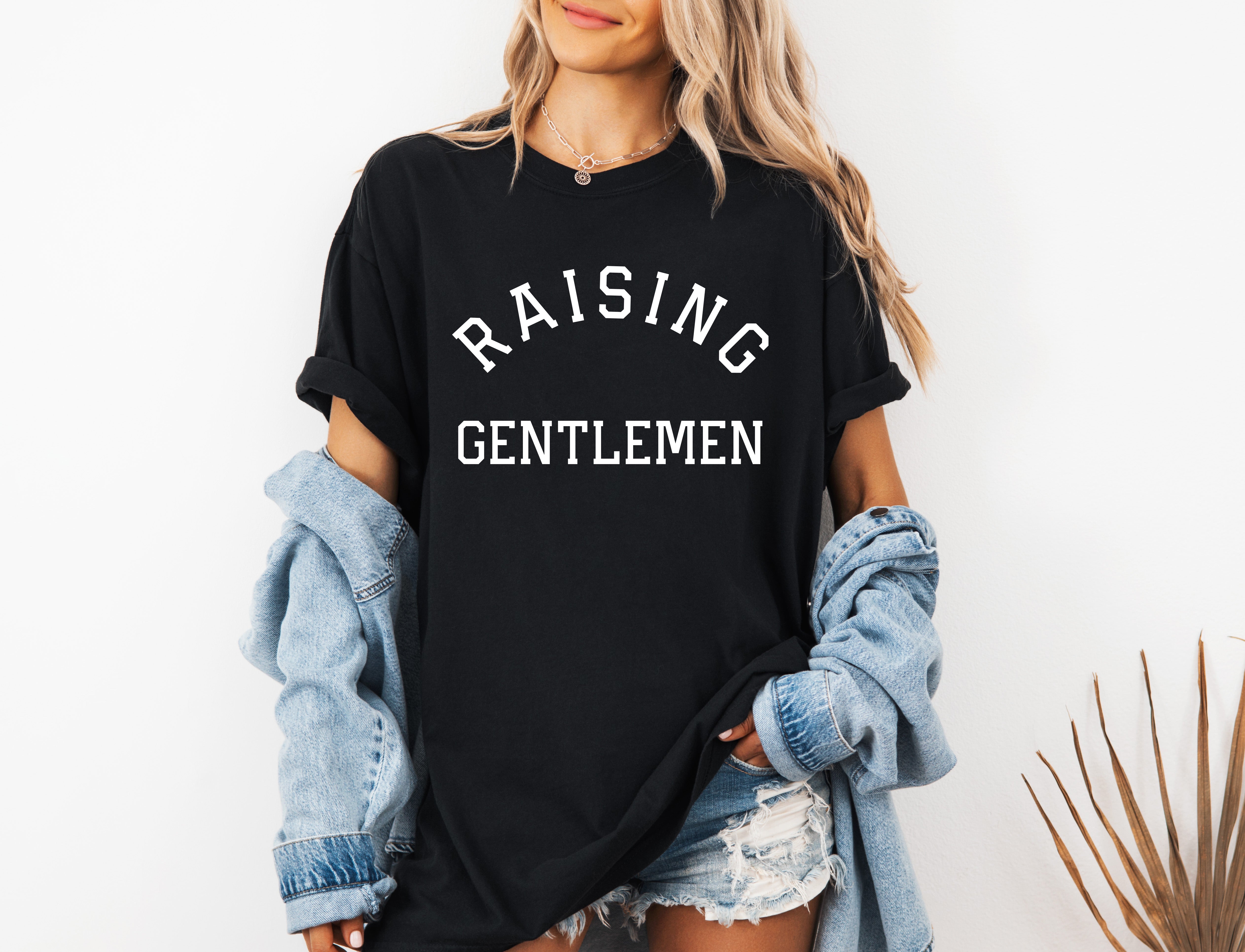 Raising Gentlemen Boy mom Garment Dyed T Shirt (varsity)