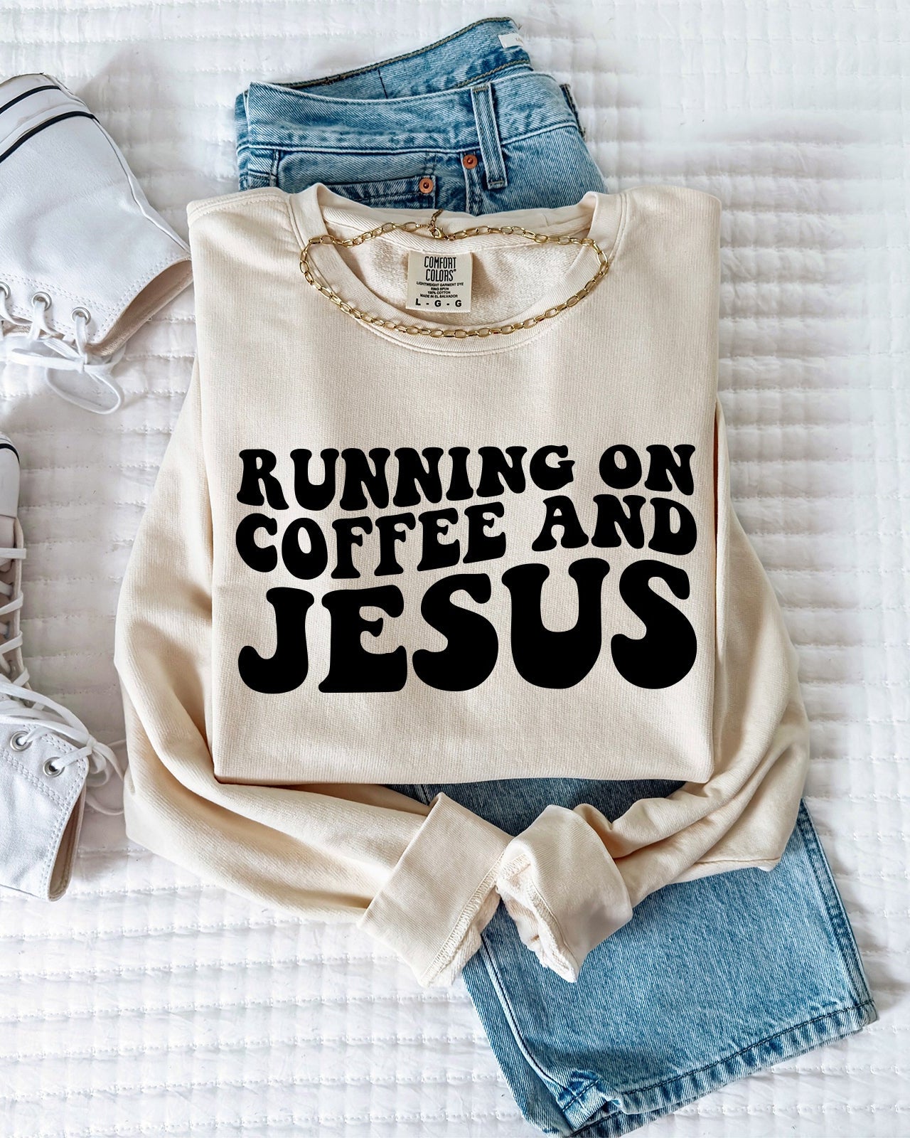 Running On Coffee & Jesus Christian Garment Dyed Comfort Colors Sweatshirt