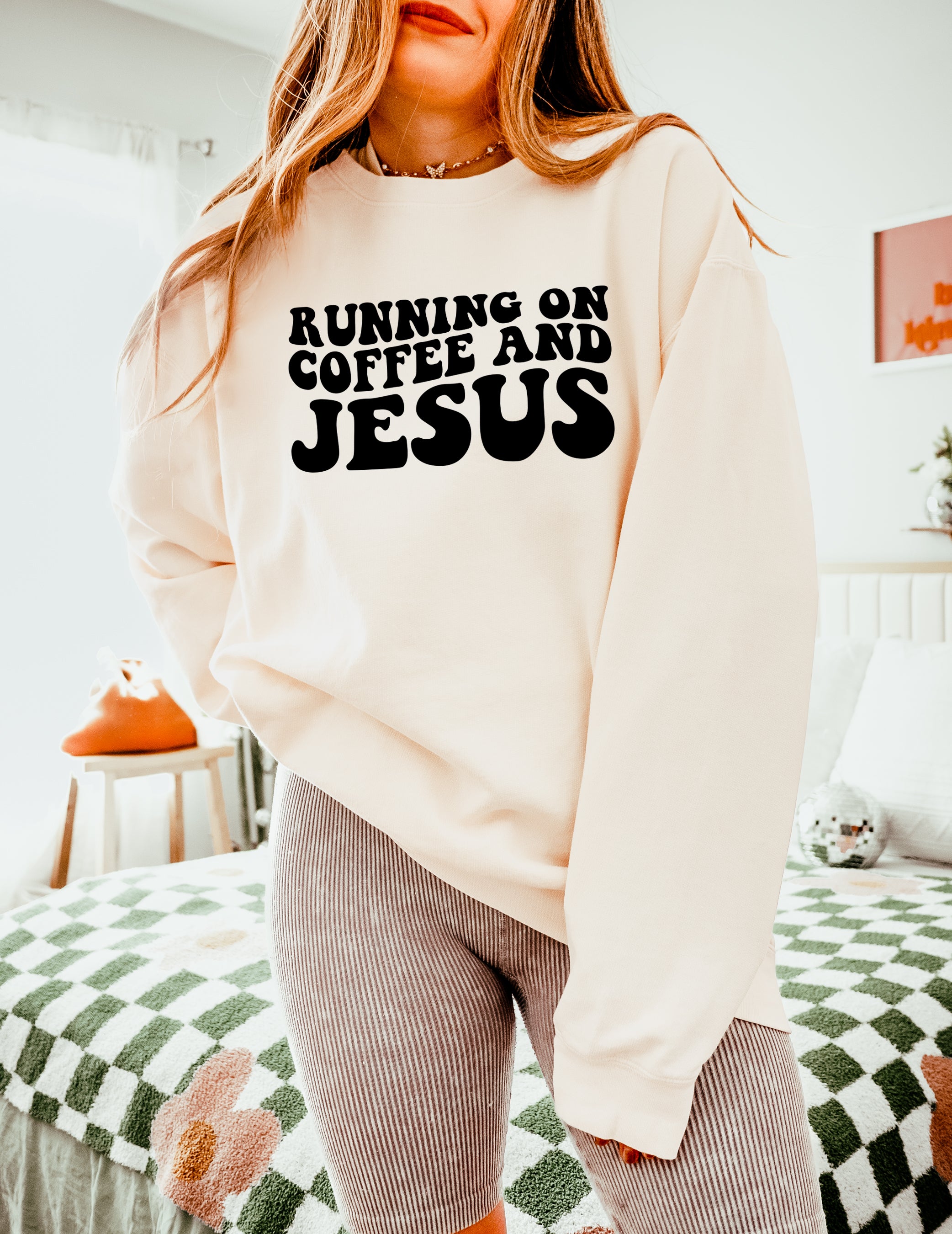 Running On Coffee & Jesus Christian Garment Dyed Comfort Colors Sweatshirt
