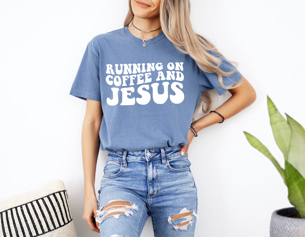 Running on Coffee and Jesus Comfort Colors Christian T Shirt