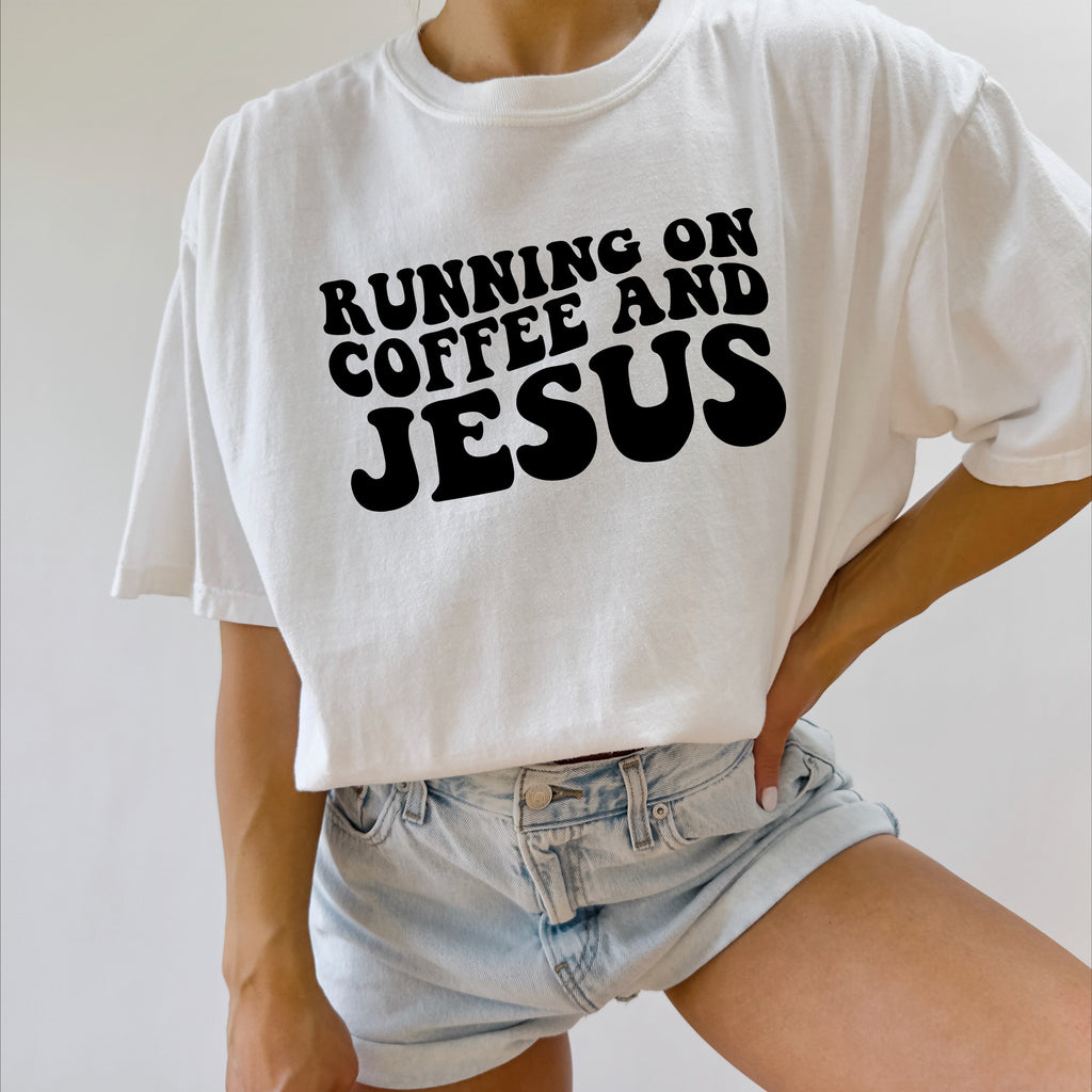 Running on Coffee and Jesus Comfort Colors Christian T Shirt