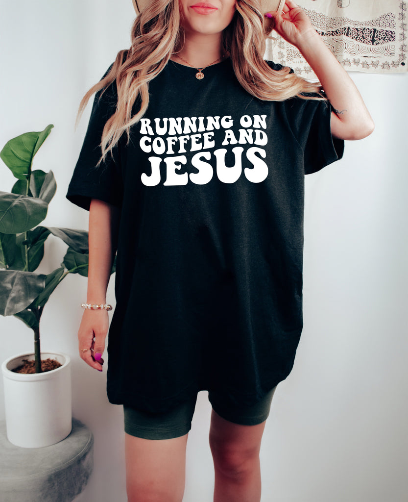 Running on Coffee and Jesus Comfort Colors Christian T Shirt