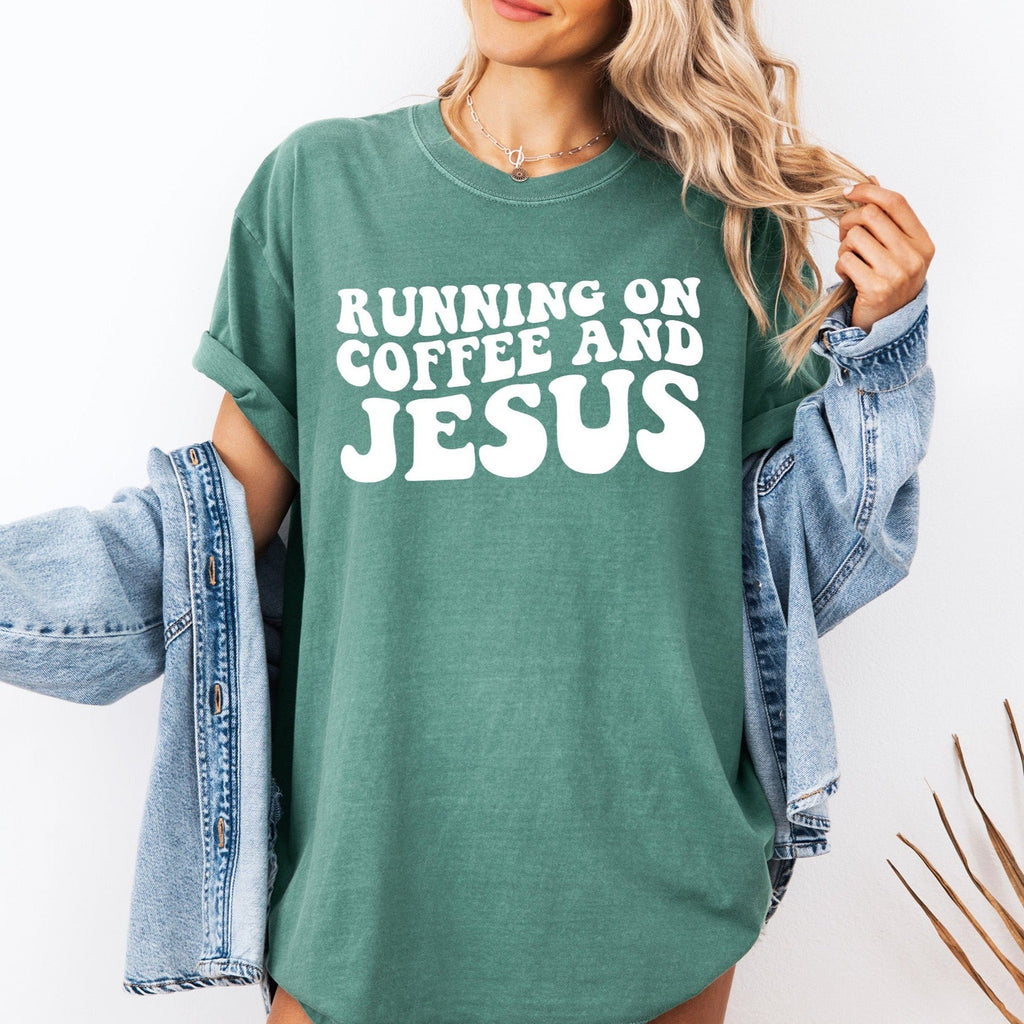 Running on Coffee and Jesus Comfort Colors Christian T Shirt