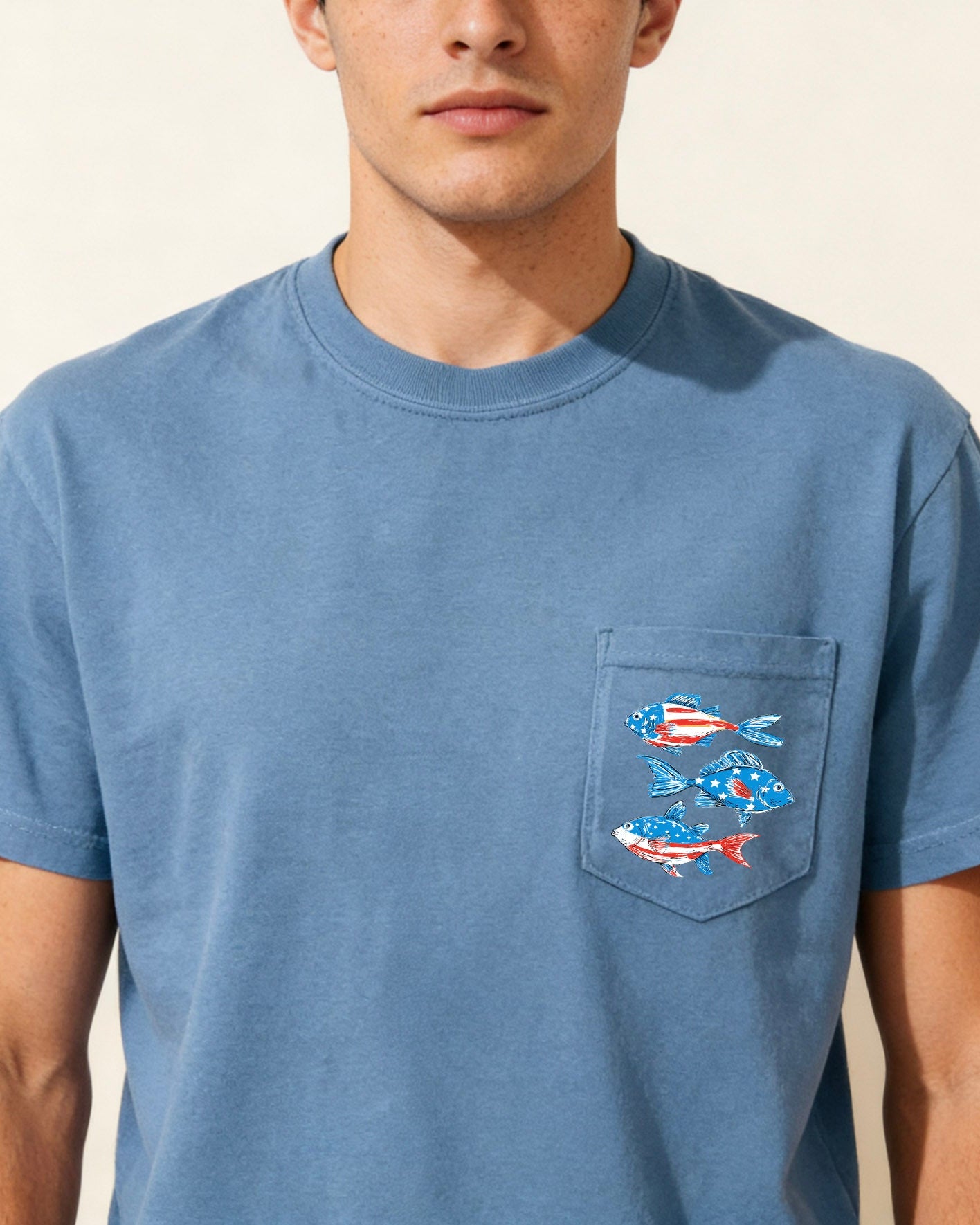 American Flag USA Fish Sardines Comfort Colors Pocket T-Shirt – Independence Day & Memorial Day Patriotic Veterans