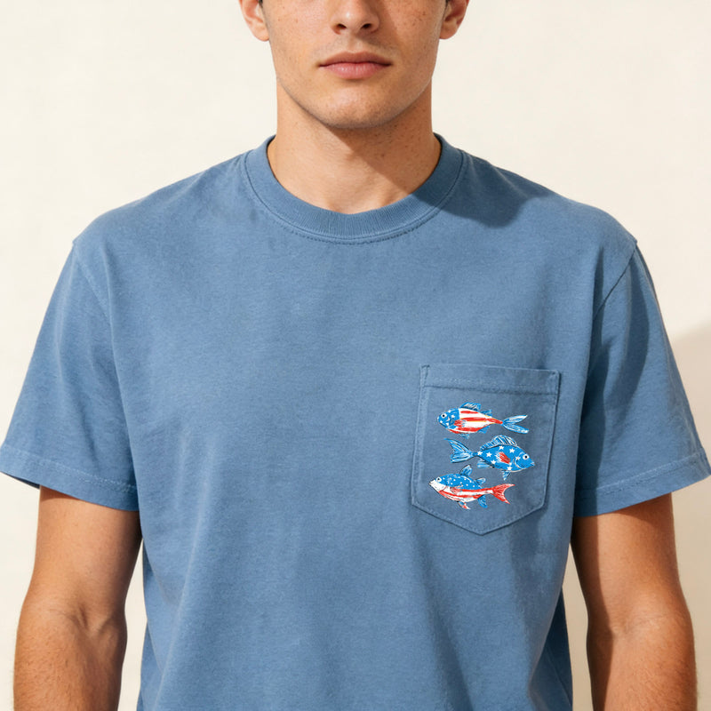 American Flag USA Fish Sardines Comfort Colors Pocket T-Shirt – Independence Day & Memorial Day Patriotic Veterans
