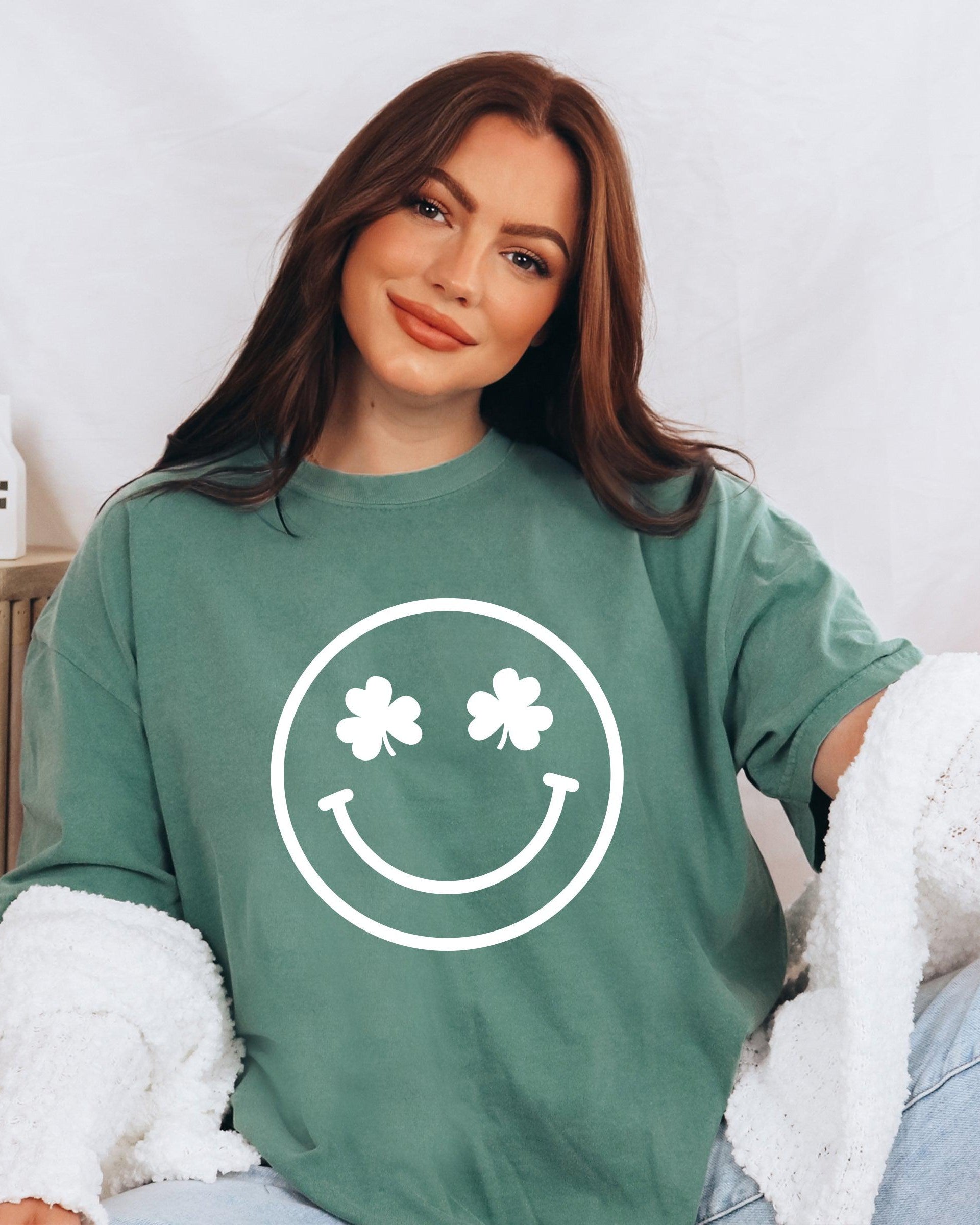 Shamrock Clover Smiley Comfort Colors T Shirt