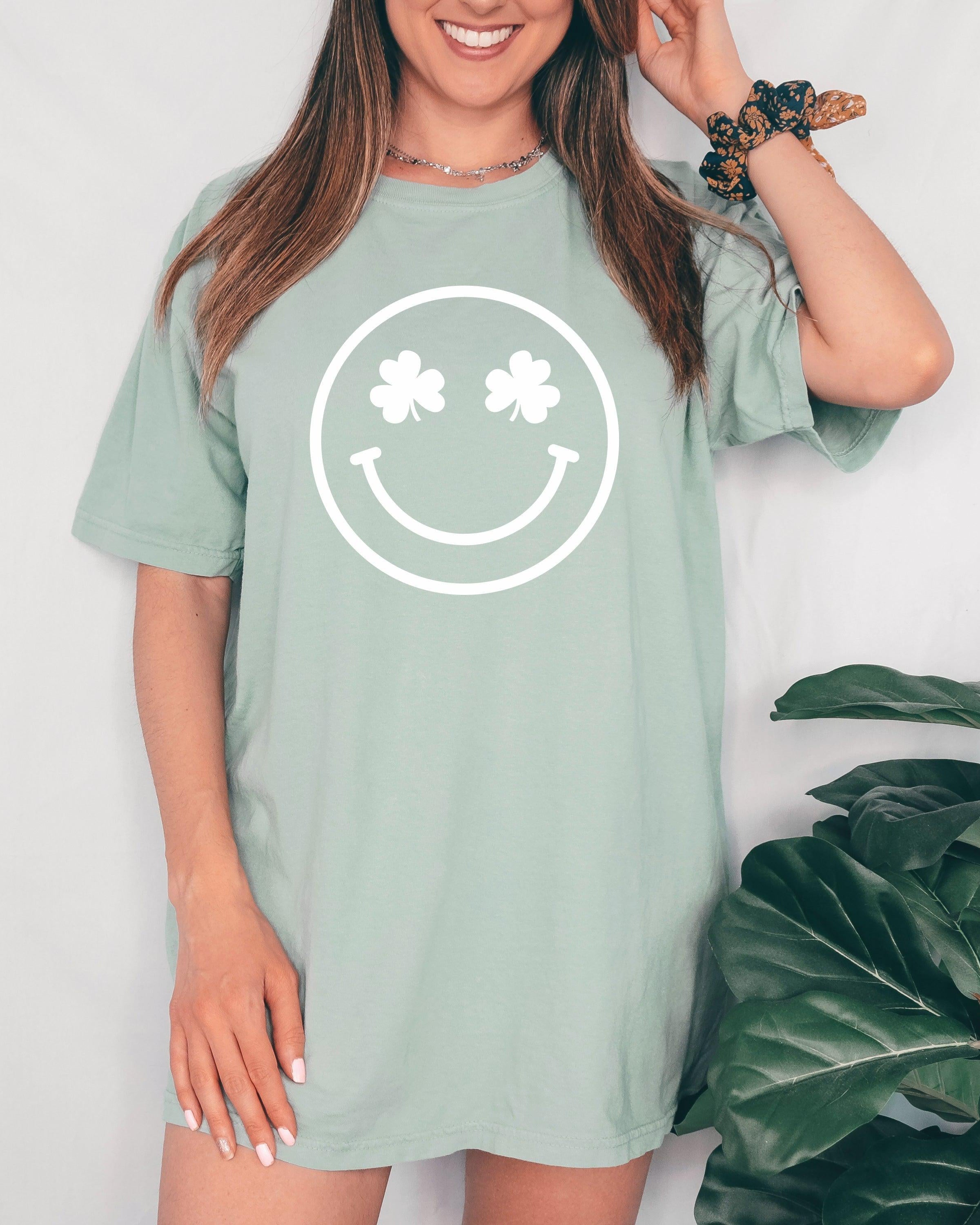 Shamrock Clover Smiley Comfort Colors T Shirt