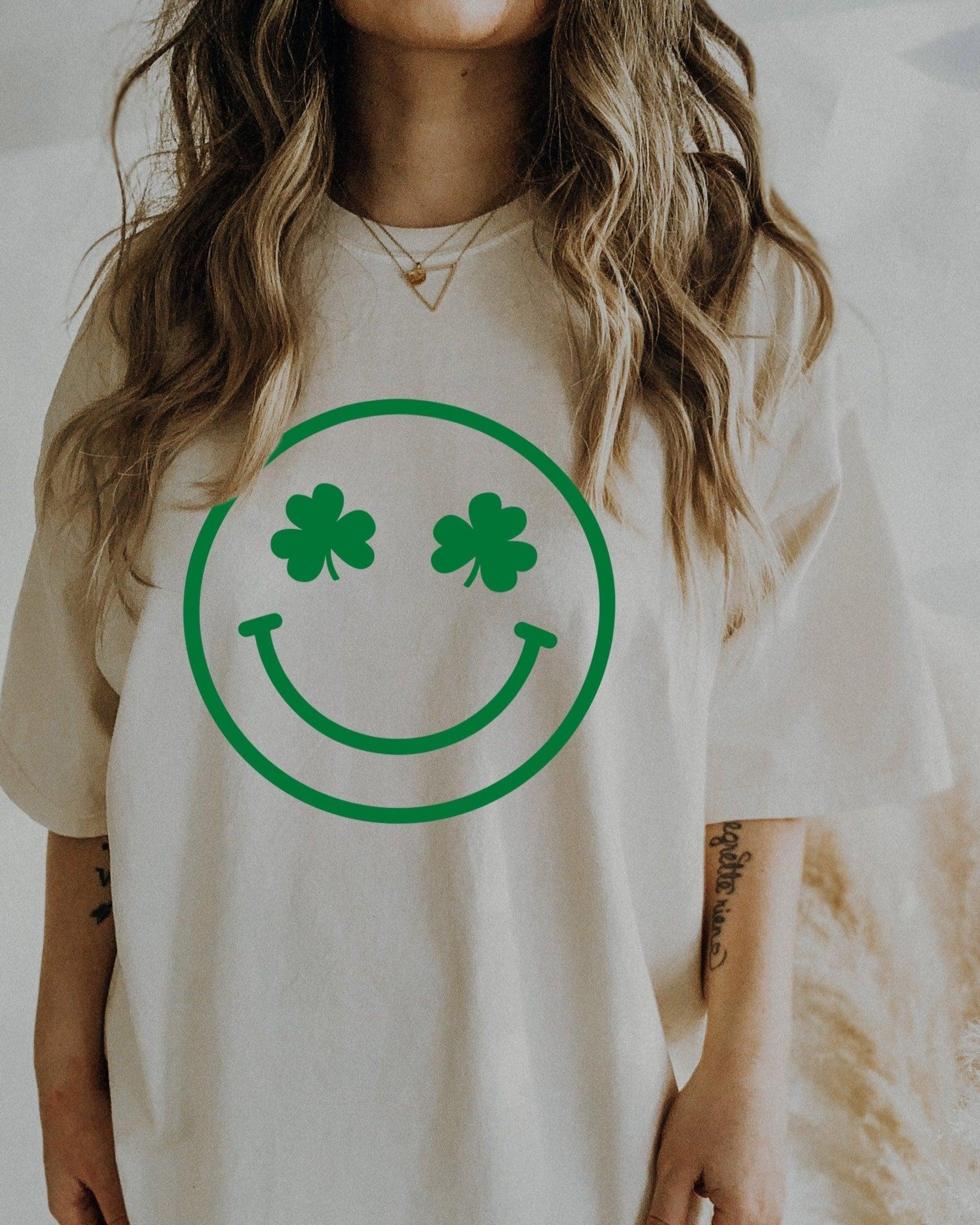 Shamrock Clover Smiley Comfort Colors T Shirt