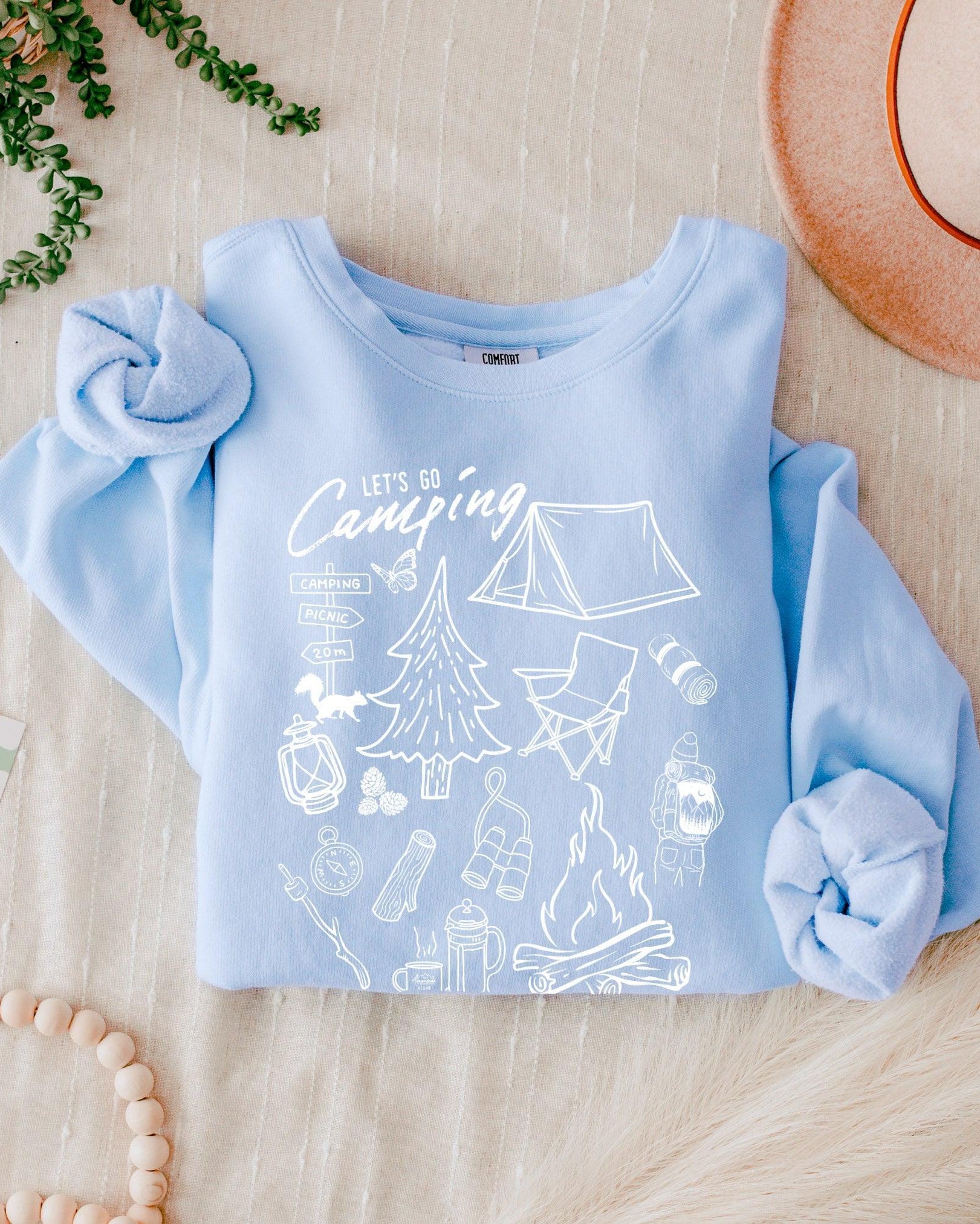Sketched Nature Camping Hiking Mountain Garment Dyed Comfort Colors Sweatshirt