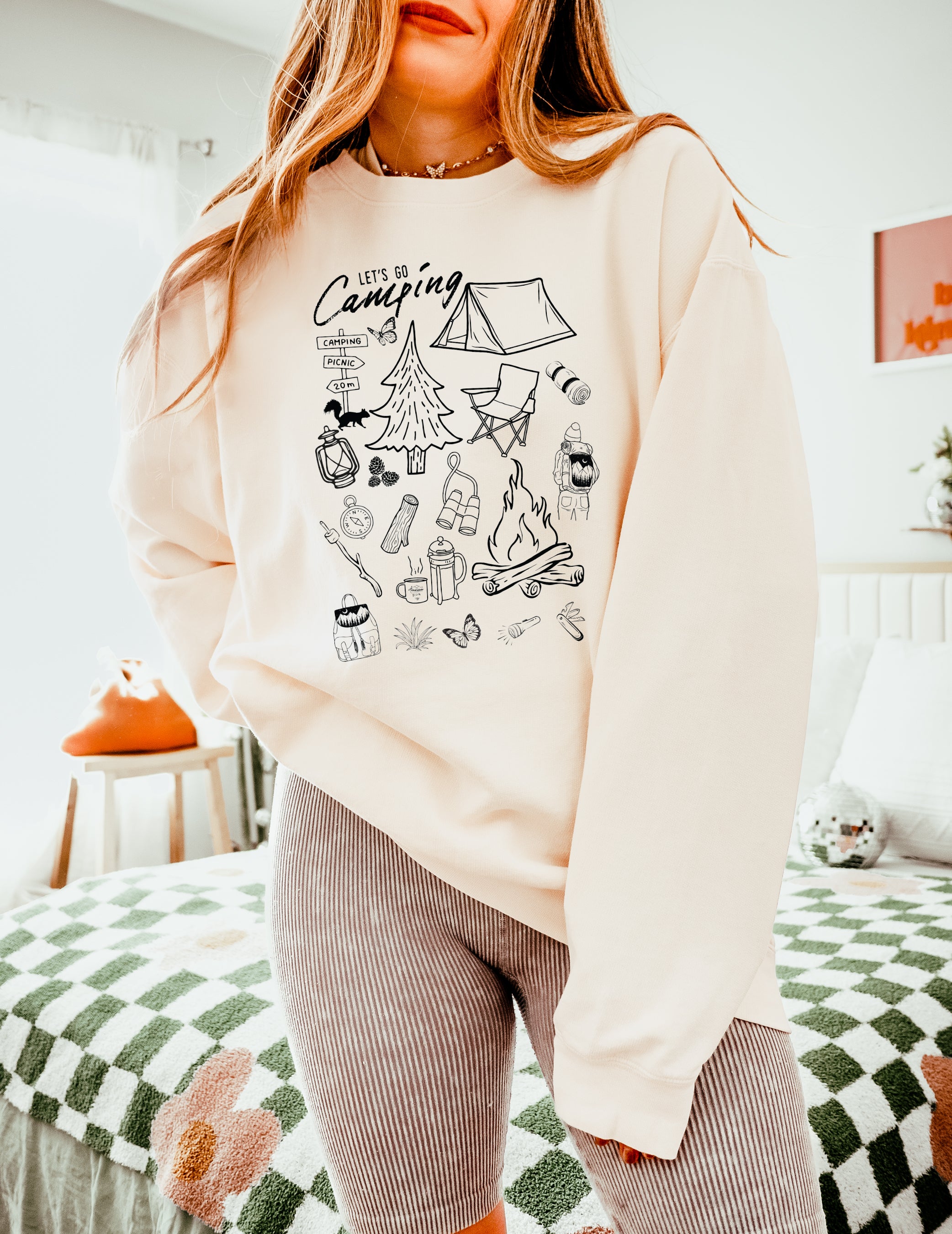 Sketched Nature Camping Hiking Mountain Garment Dyed Comfort Colors Sweatshirt