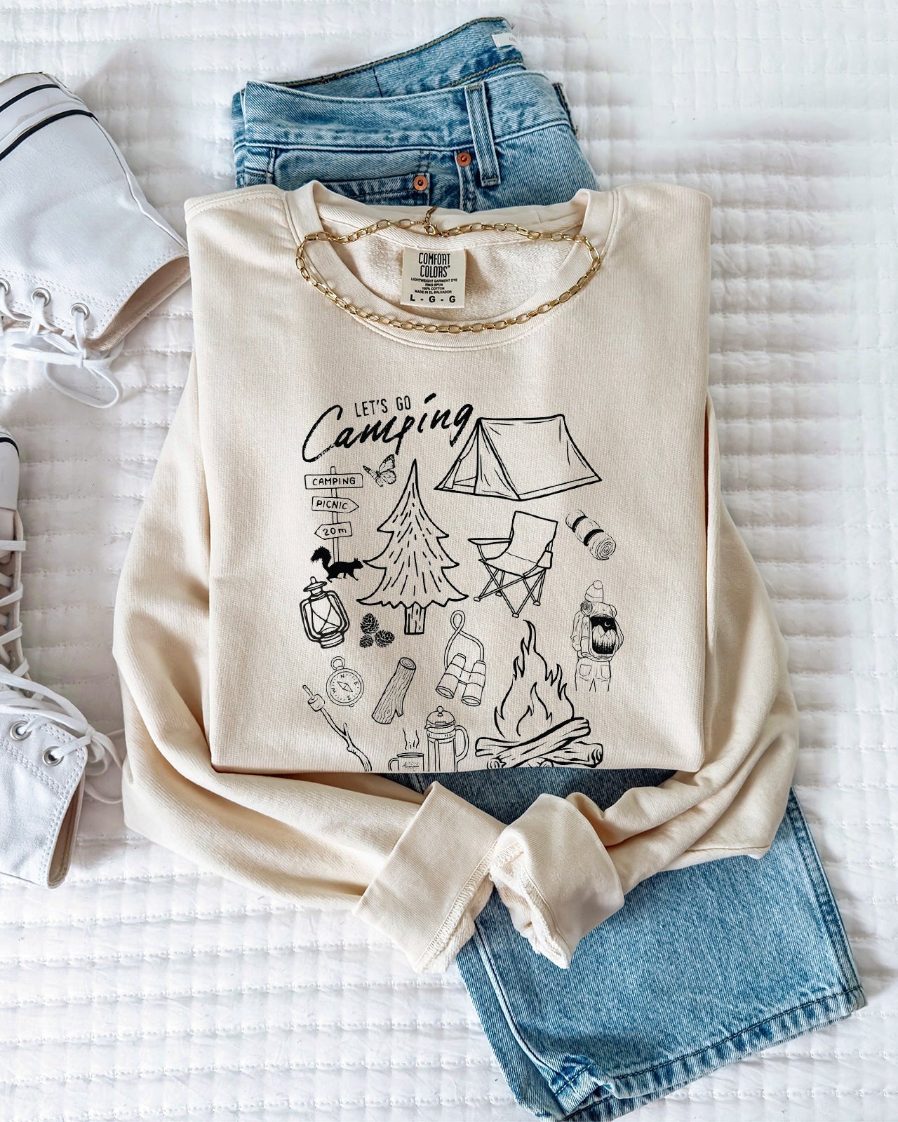 Sketched Nature Camping Hiking Mountain Garment Dyed Comfort Colors Sweatshirt