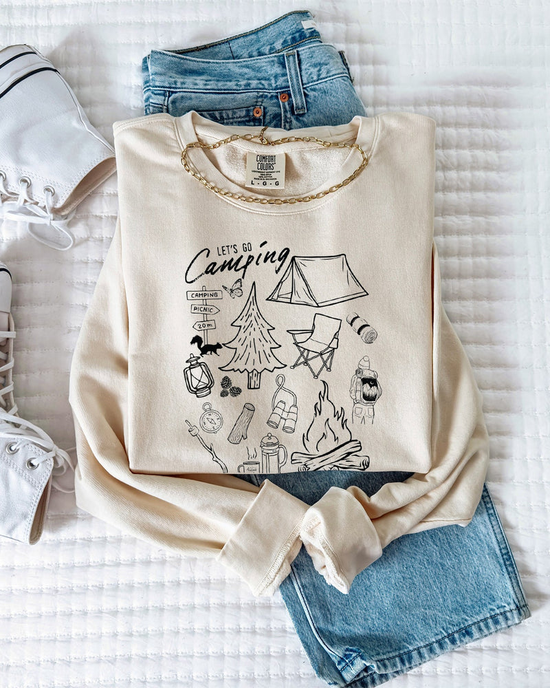 Sketched Nature Camping Hiking Mountain Garment Dyed Comfort Colors Sweatshirt