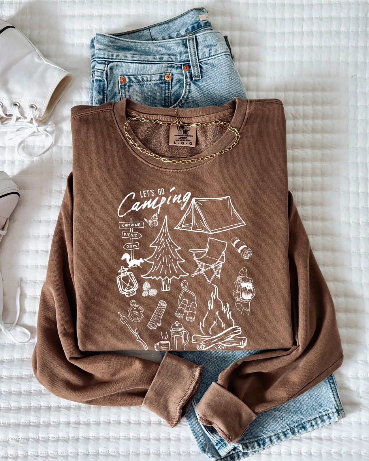 Sketched Nature Camping Hiking Mountain Garment Dyed Comfort Colors Sweatshirt