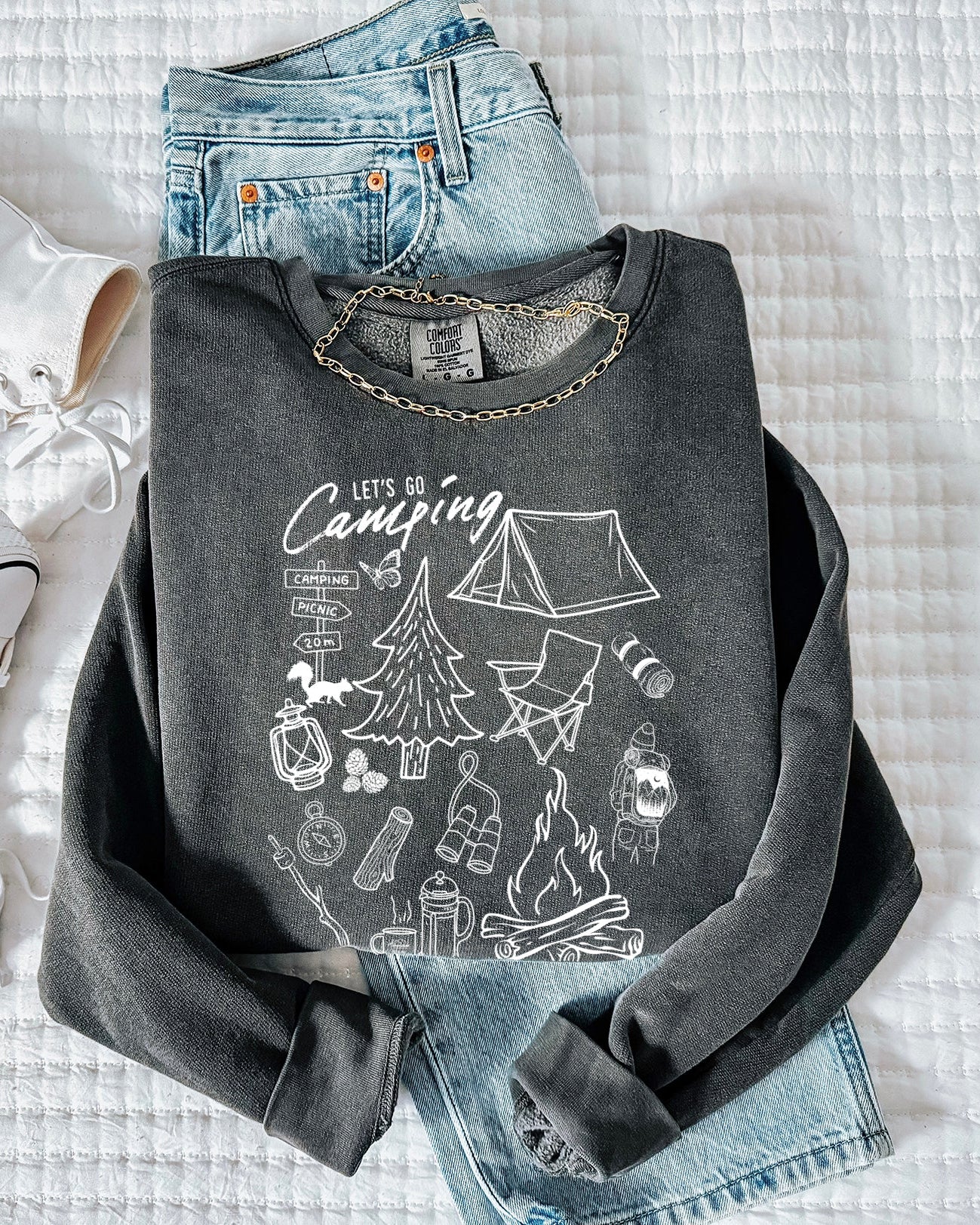 Sketched Nature Camping Hiking Mountain Garment Dyed Comfort Colors Sweatshirt