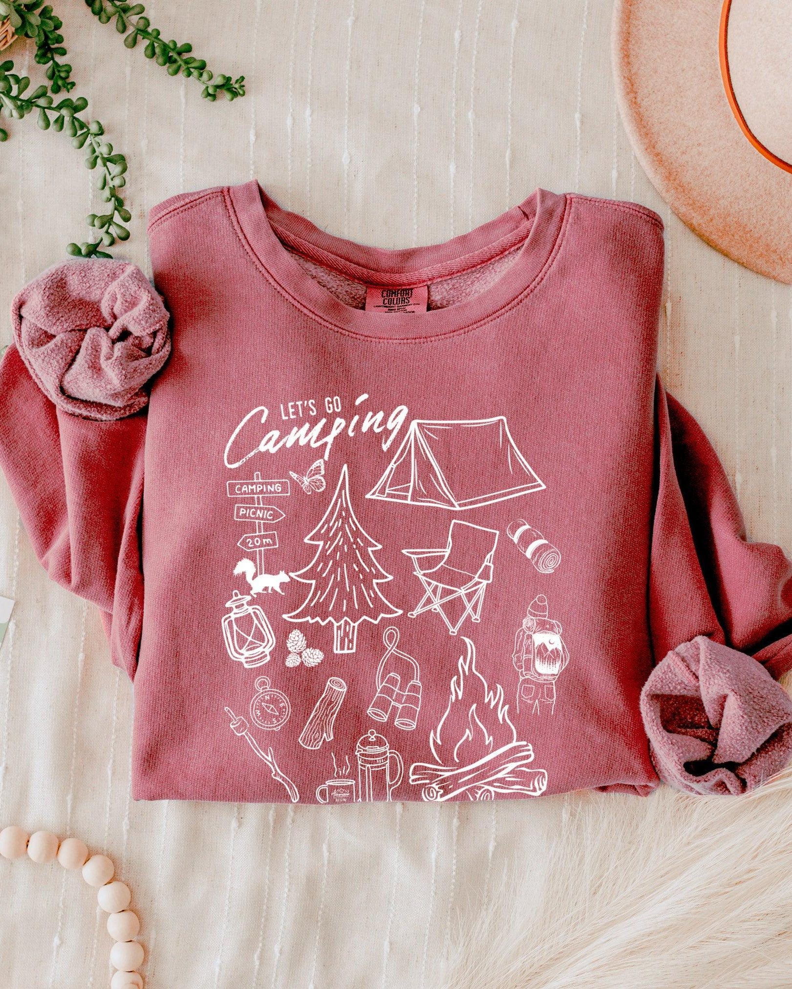 Sketched Nature Camping Hiking Mountain Garment Dyed Comfort Colors Sweatshirt