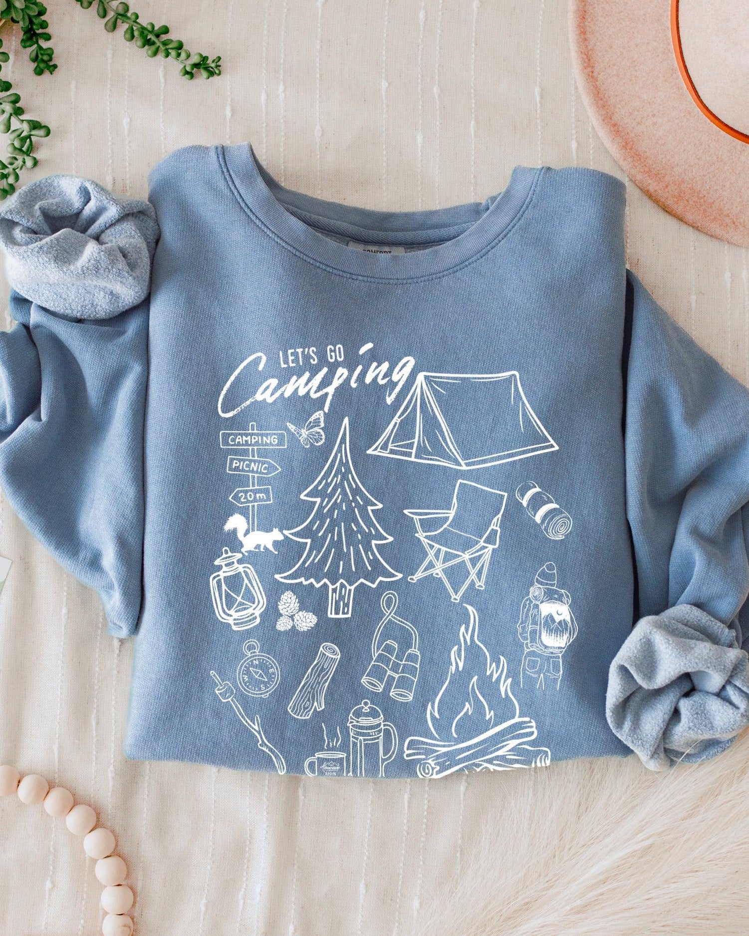 Sketched Nature Camping Hiking Mountain Garment Dyed Comfort Colors Sweatshirt