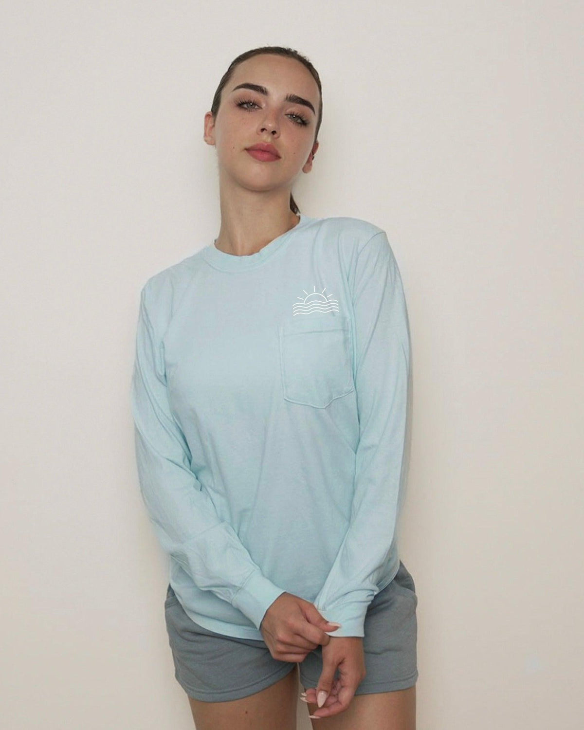 Sun & Wave Lake Beach Vacation Pocket Comfort Colors Long Sleeve Shirt