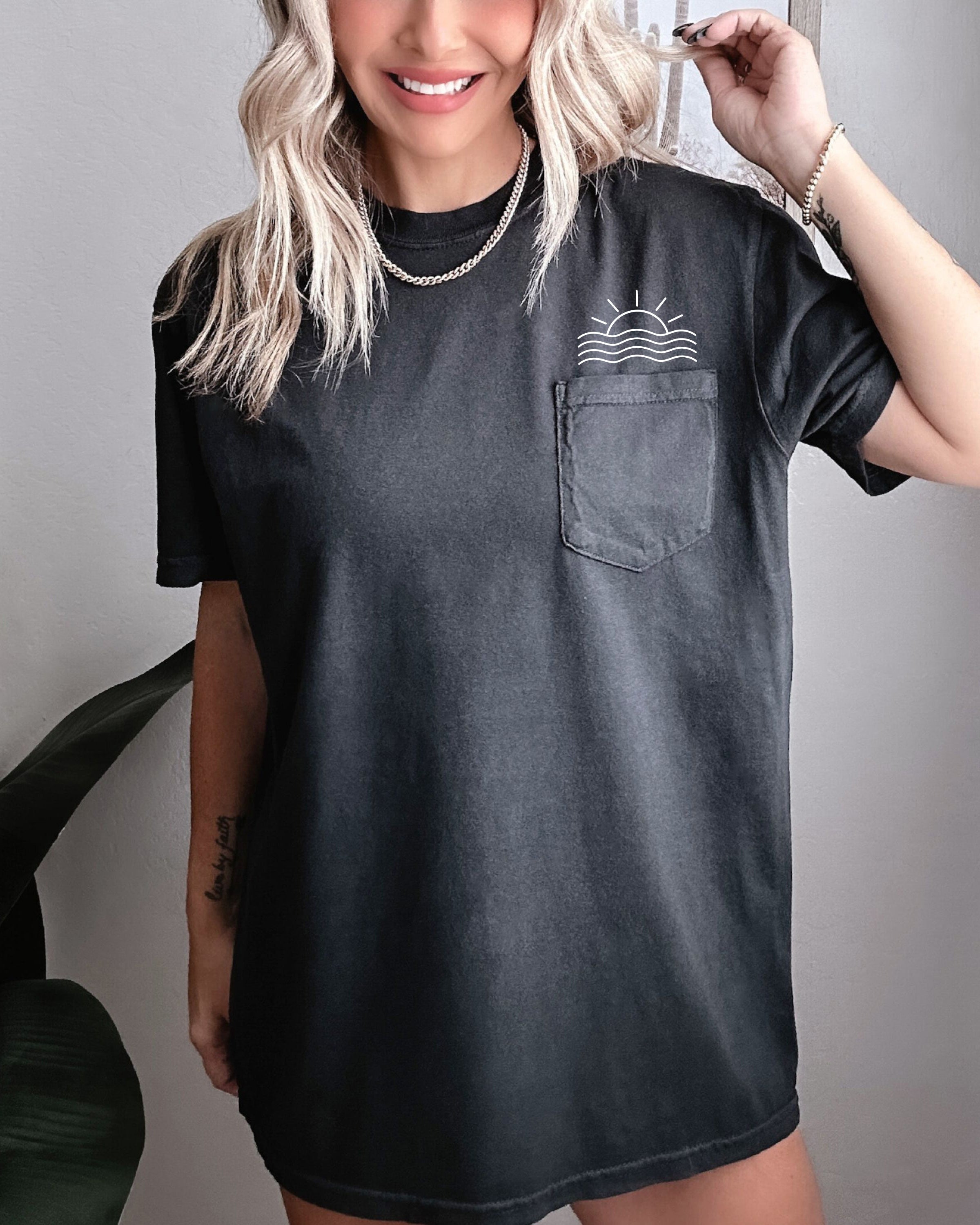 Sun and Wave Lake Beach Comfort Colors Pocket T Shirt | Nature, Camping, Plant