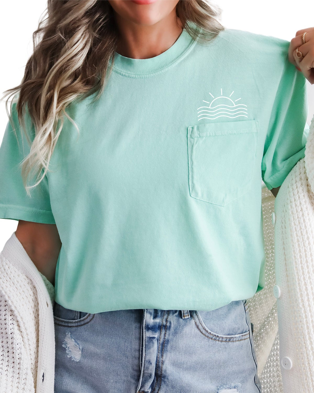 Sun and Wave Lake Beach Comfort Colors Pocket T Shirt | Nature, Camping, Plant