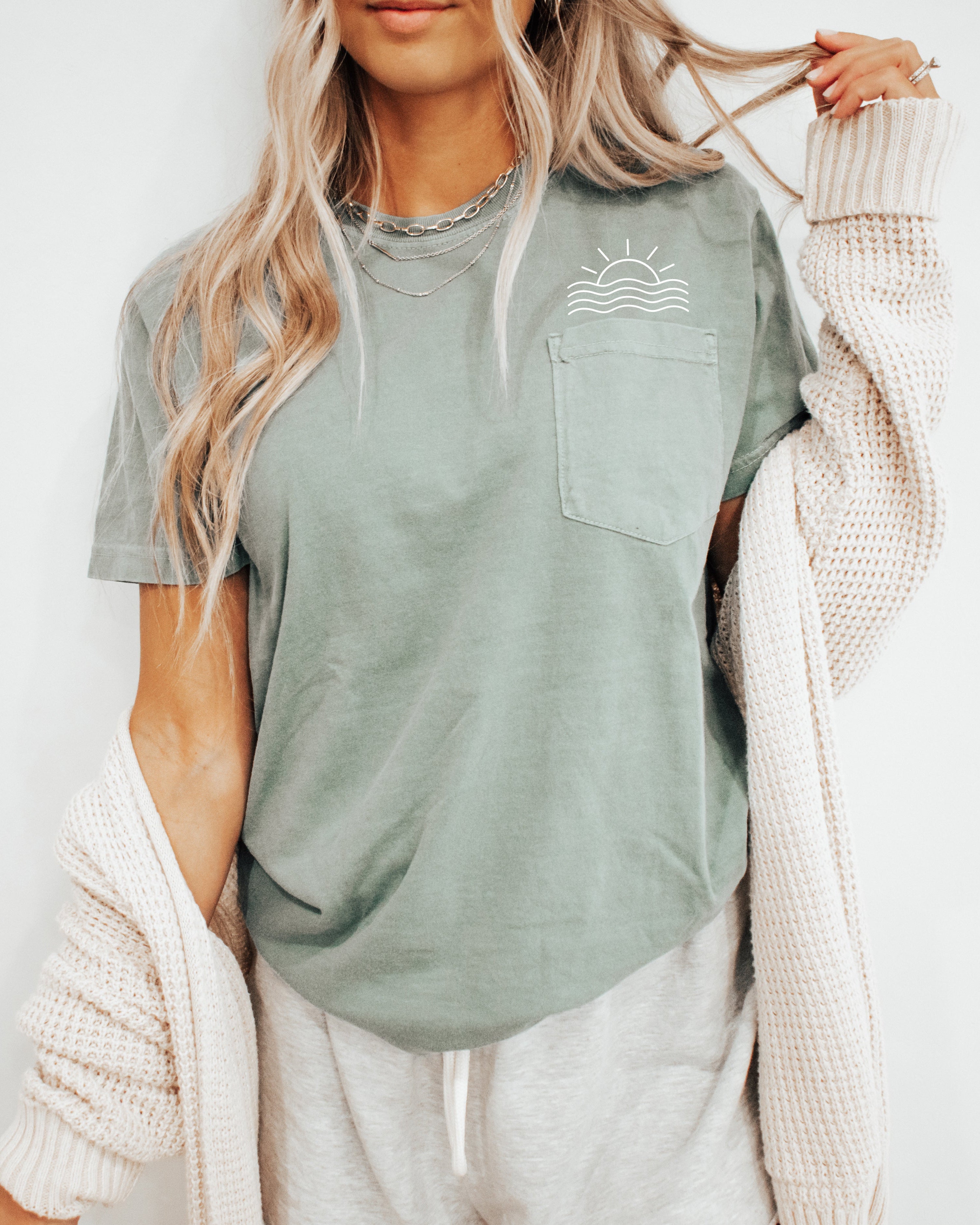 Sun and Wave Lake Beach Comfort Colors Pocket T Shirt | Nature, Camping, Plant